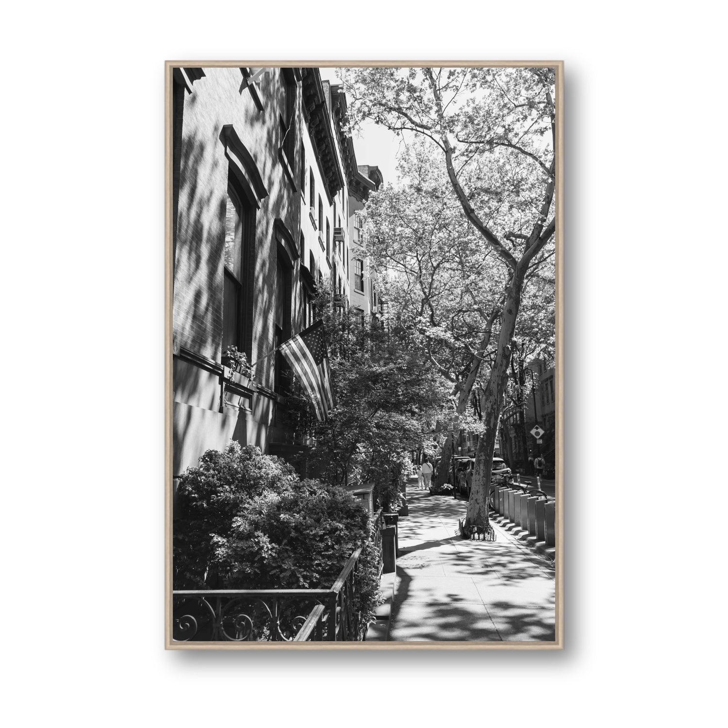 Urban Patriotism New York NYC Black & White wall art Statement fine art canvas in natural oak float frame