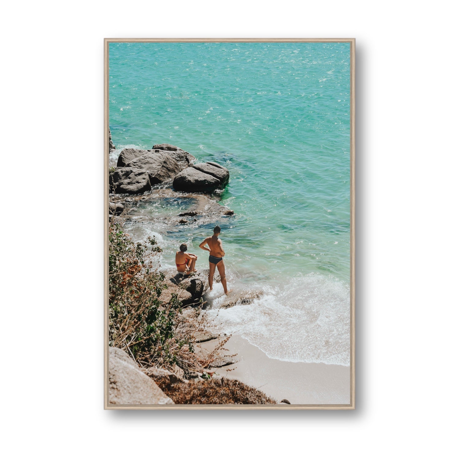 Scene Stealers Mykonos Greek island wall art Statement fine art canvas in natural oak float frame