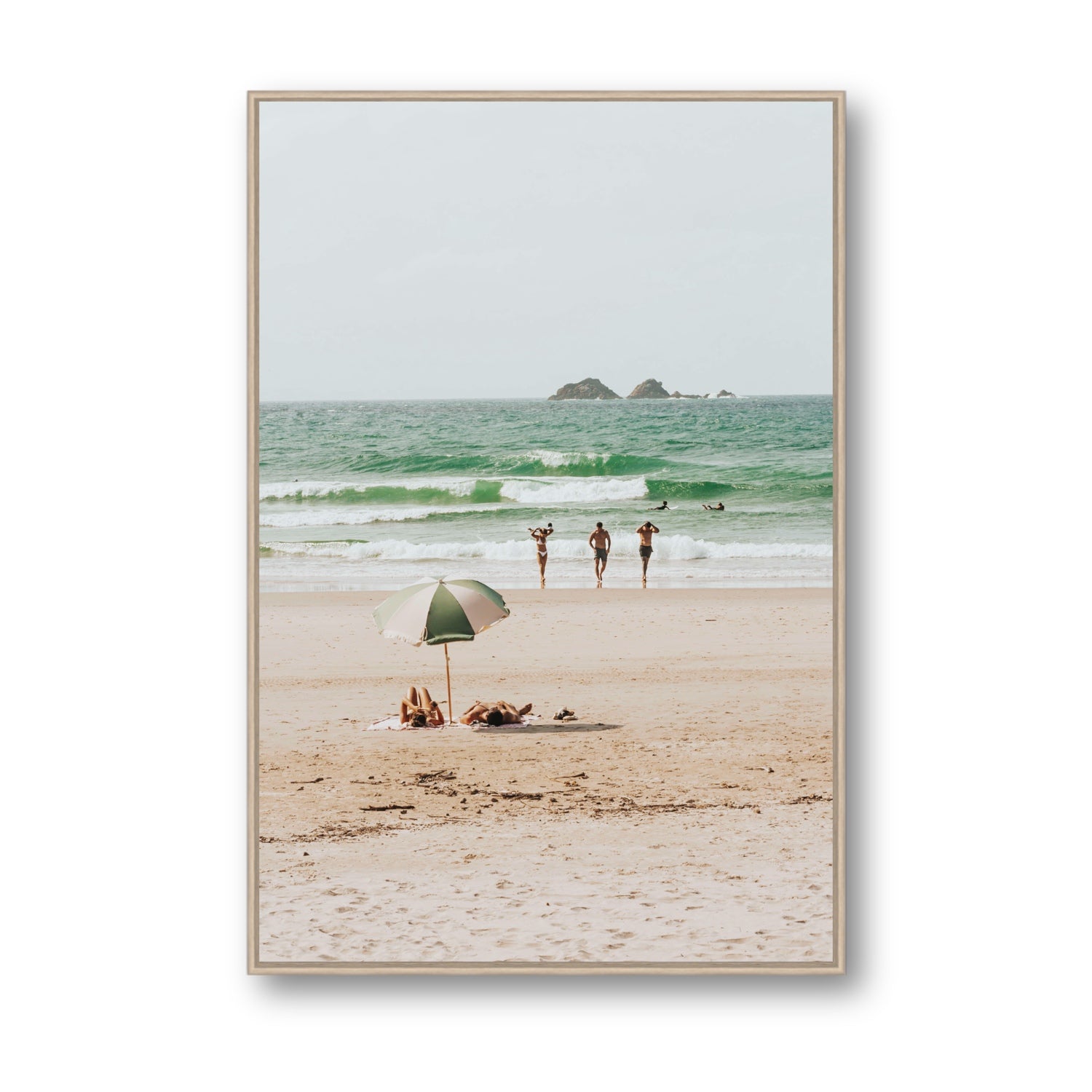 Escape The Ordinary Byron Bay coastal decor wall art Statement fine art canvas in natural oak float frame