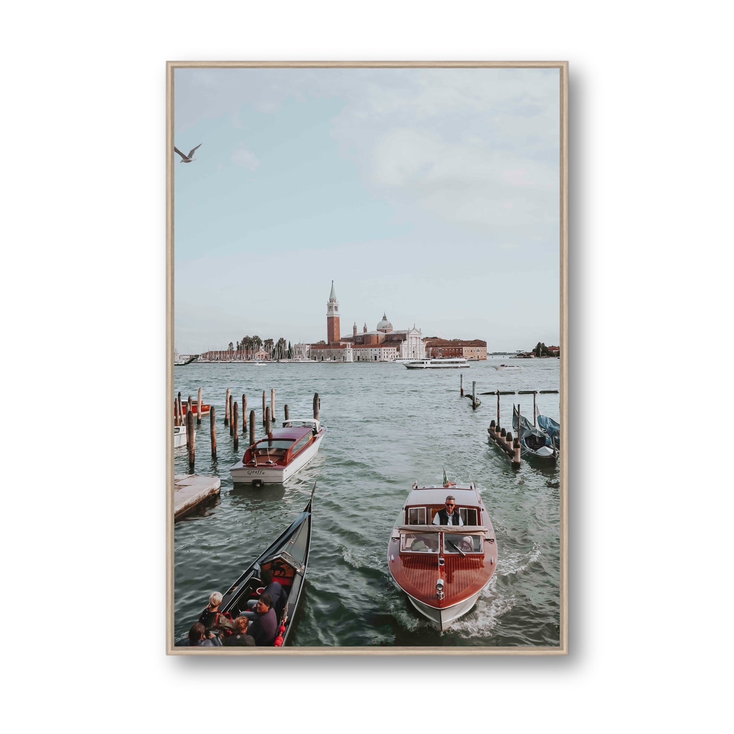 Galleggiante Venice Italian wall art Statement fine art canvas in natural oak float frame