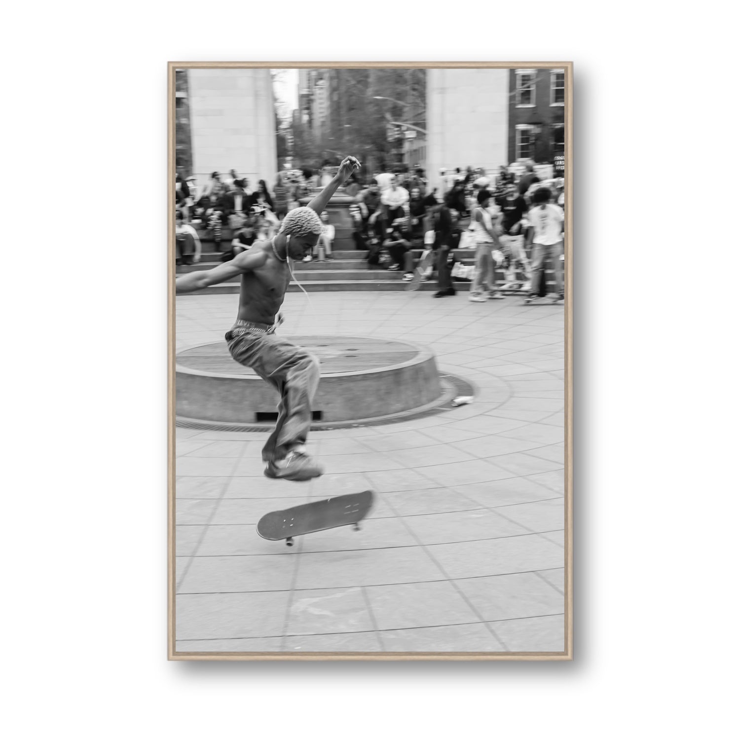 Airborne Rhythms New York NYC Black & White wall art Statement fine art canvas in natural oak float frame