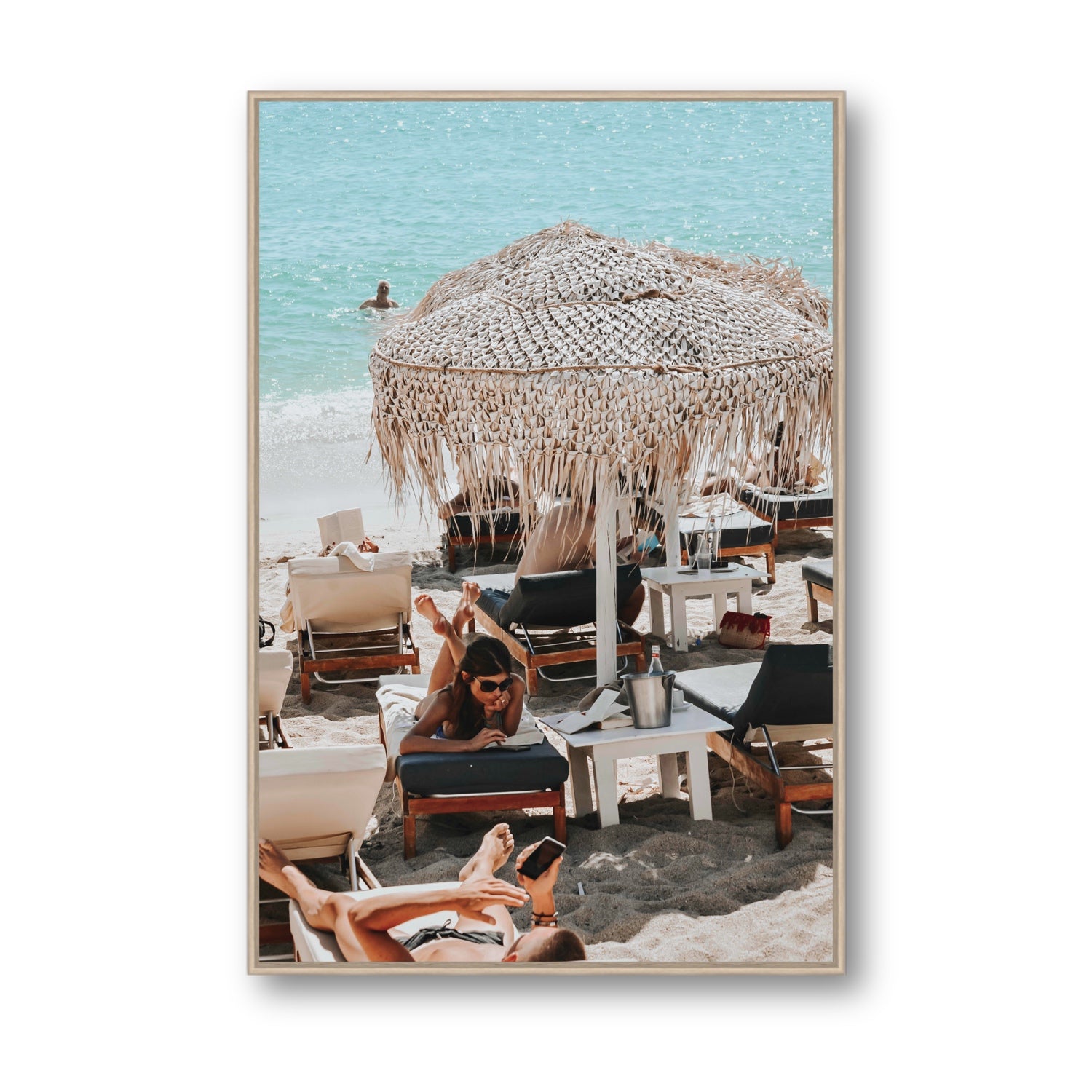 In The Zone Mykonos Greek island wall art Statement fine art canvas in natural oak float frame