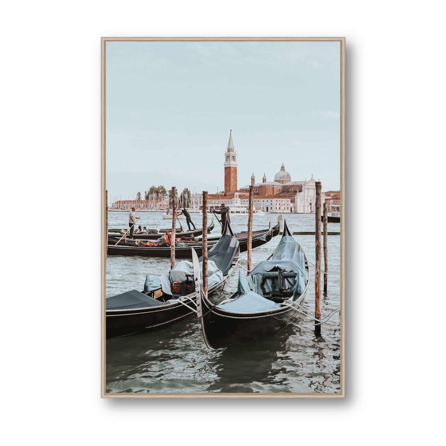 Italian Commute Venice Italian Mediterranean decor wall art Statement fine art canvas in natural oak float frame