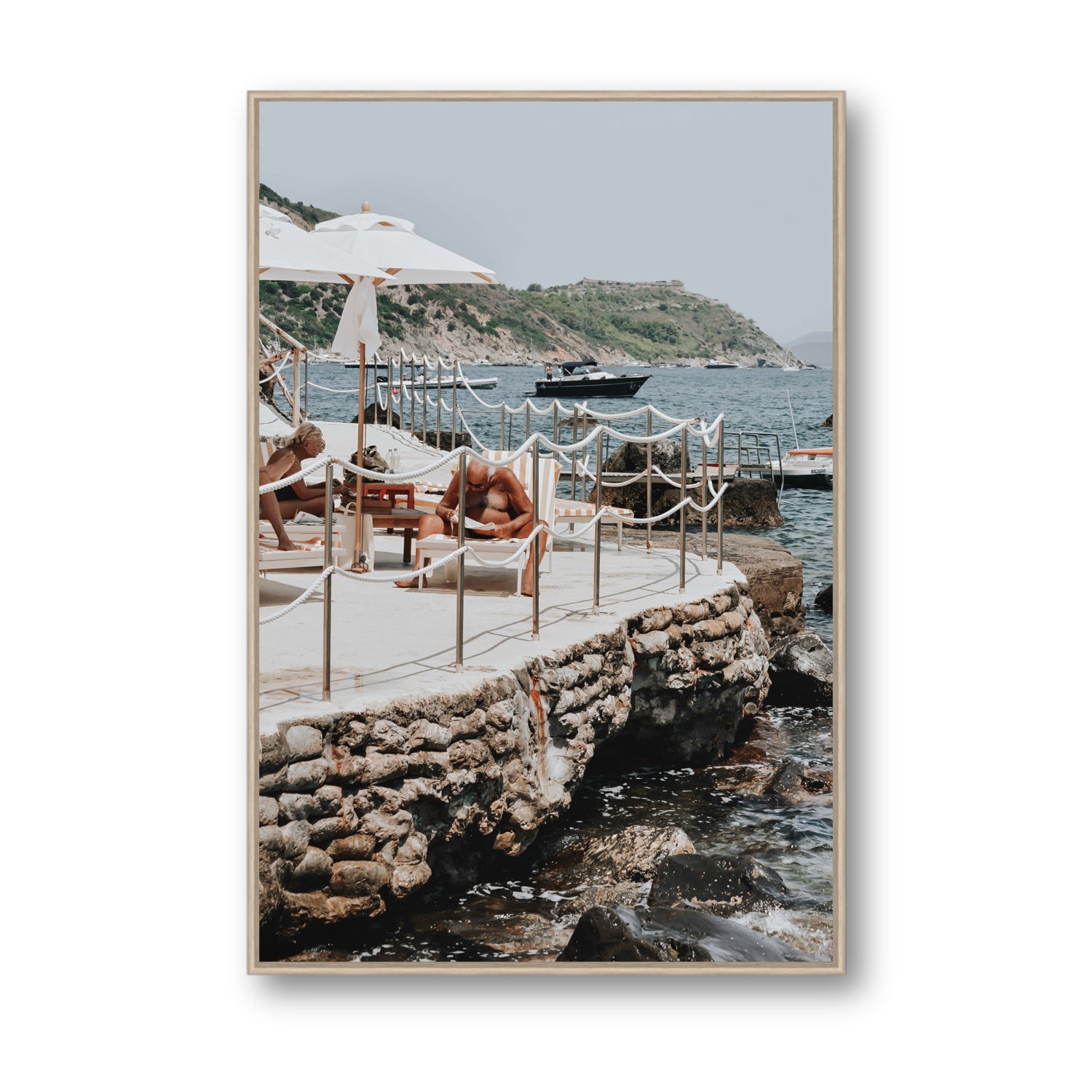 Nonno e Nonna Tuscany coastal Italian wall art Statement fine art canvas in natural oak float frame