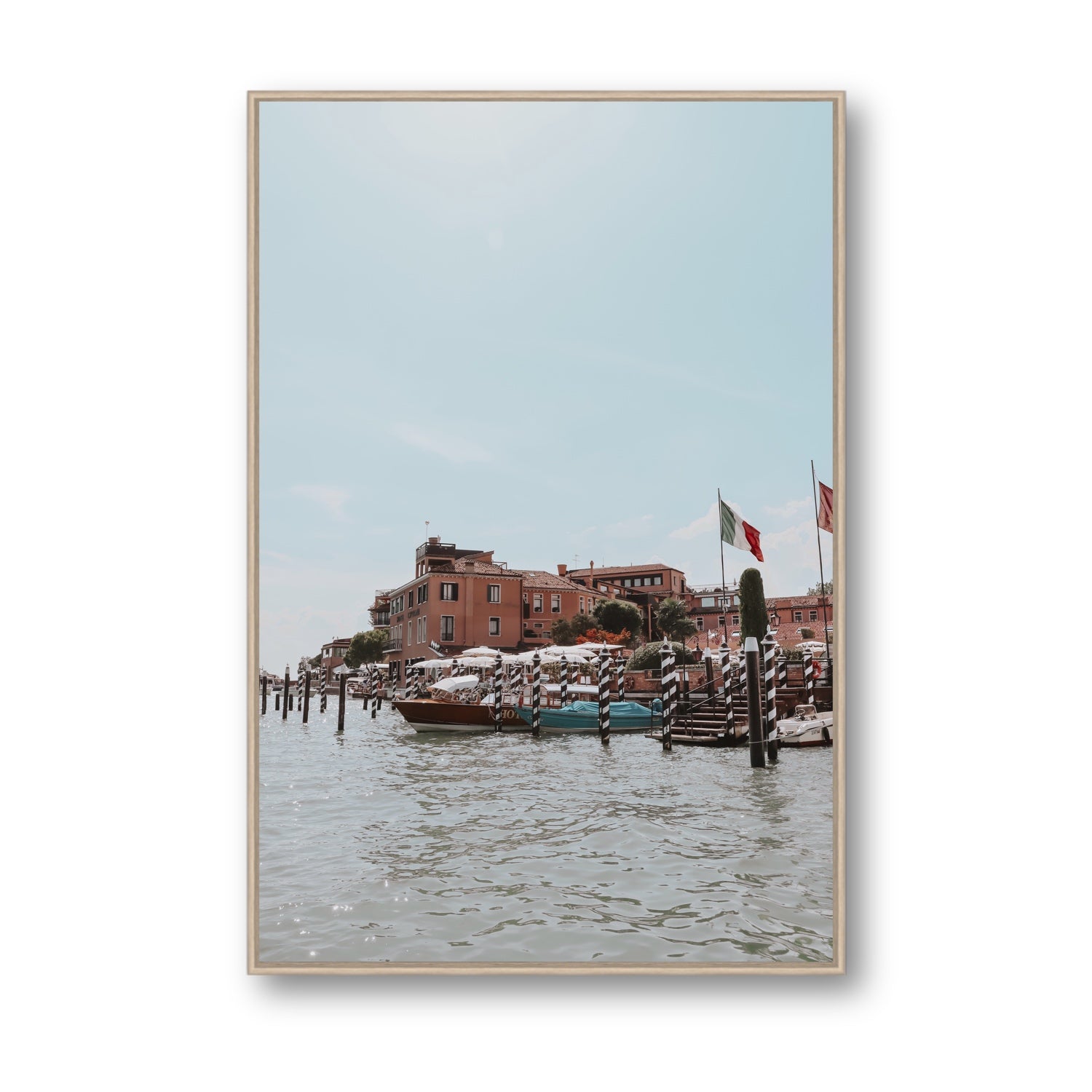 Giudecca Island Venice wall art Statement fine art canvas in natural oak float frame