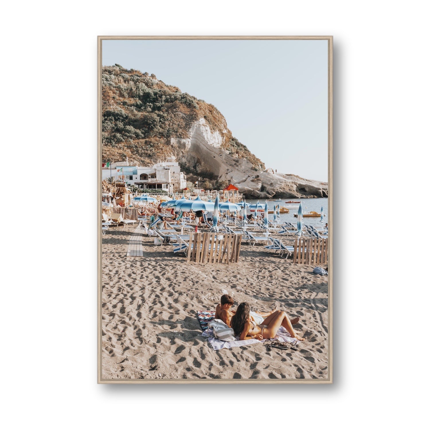 Beach Buddies fine art print, Ischia, Italy, Statement, Natural Oak Float Frame, Fine Art Canvas