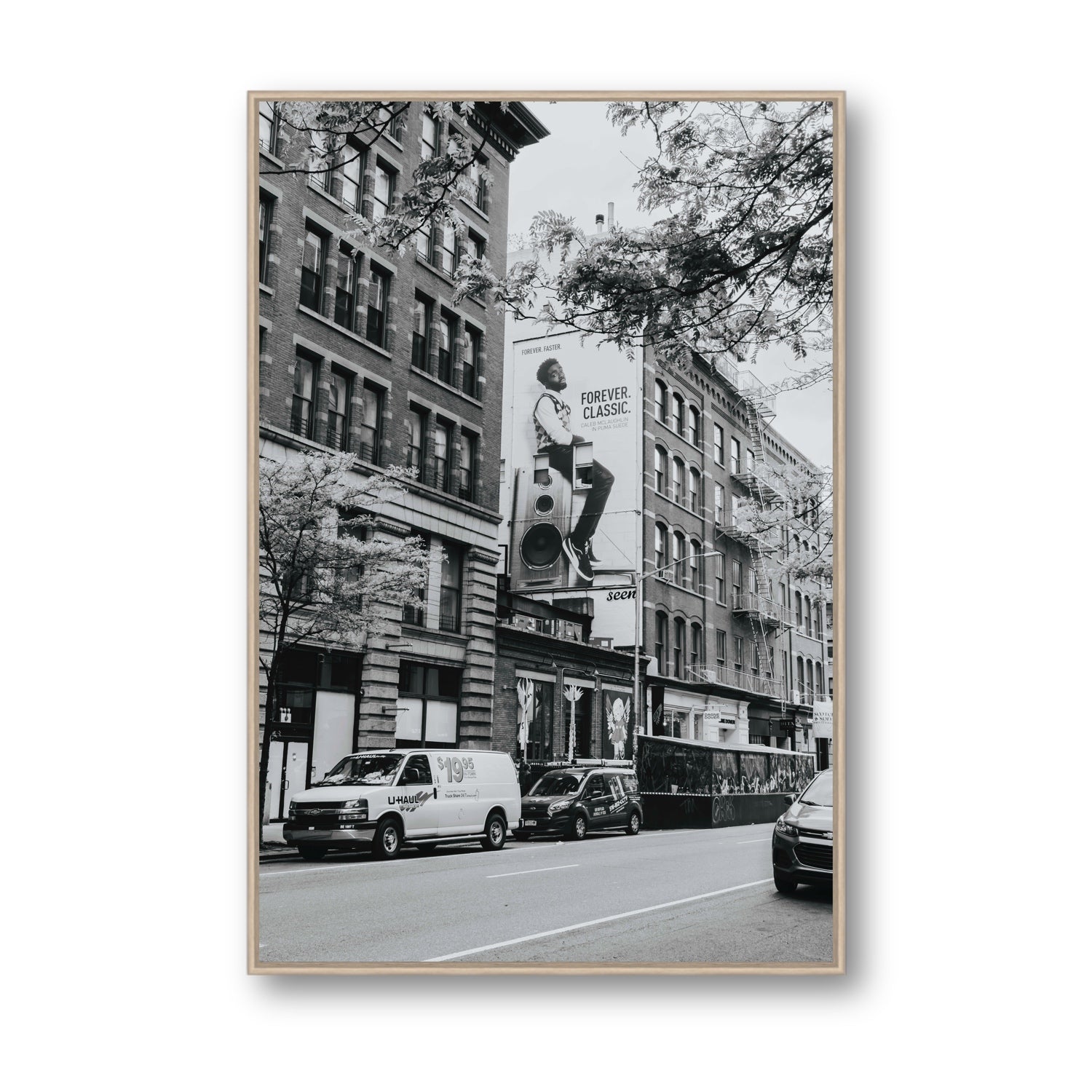 Forever Classic New York NYC Black & White wall art Statement fine art canvas in natural oak float frame
