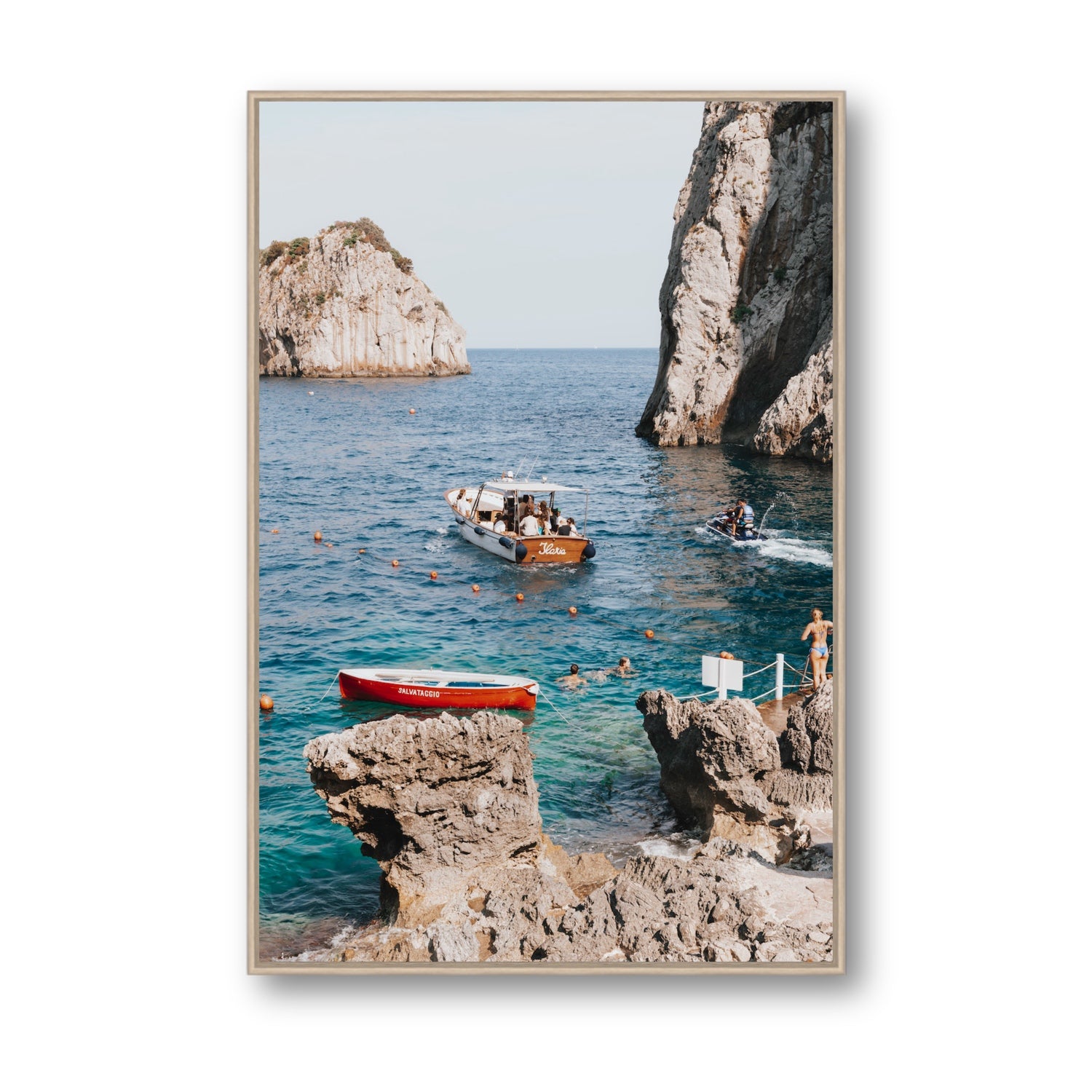 Set Sail fine art print, Capri, Italy, Statement, Natural Oak Float Frame, Fine Art Canvas