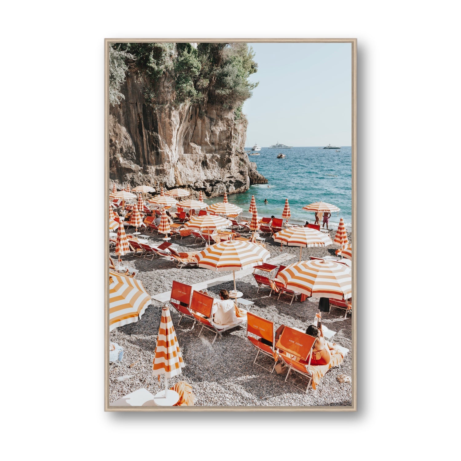 Tangerine Dream fine art print, Positano, Italy, Statement, Natural Oak Float Frame, Fine Art Canvas