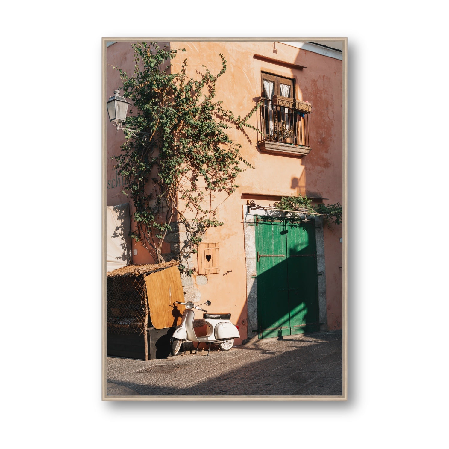 La Casa Ischia Italian Mediterranean decor wall art Statement fine art canvas in natural oak float frame