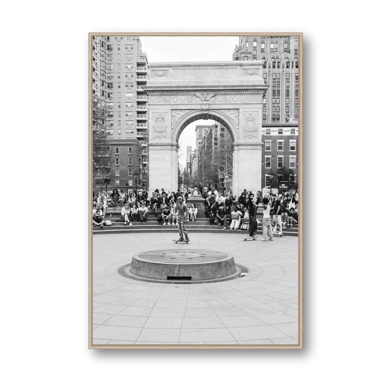 Concrete Conqueror New York NYC Skateboard wall art Statement fine art canvas in natural oak float frame