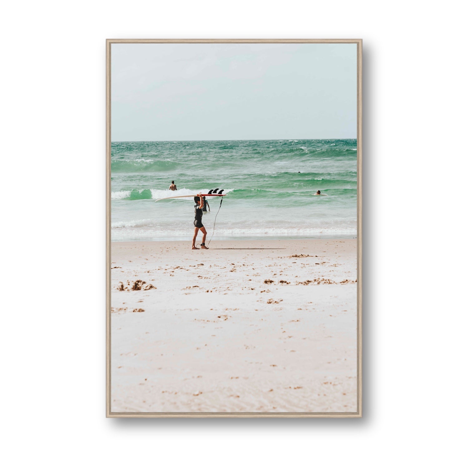 Grommet Byron Bay Surf coastal wall art Statement fine art canvas in natural oak float frame