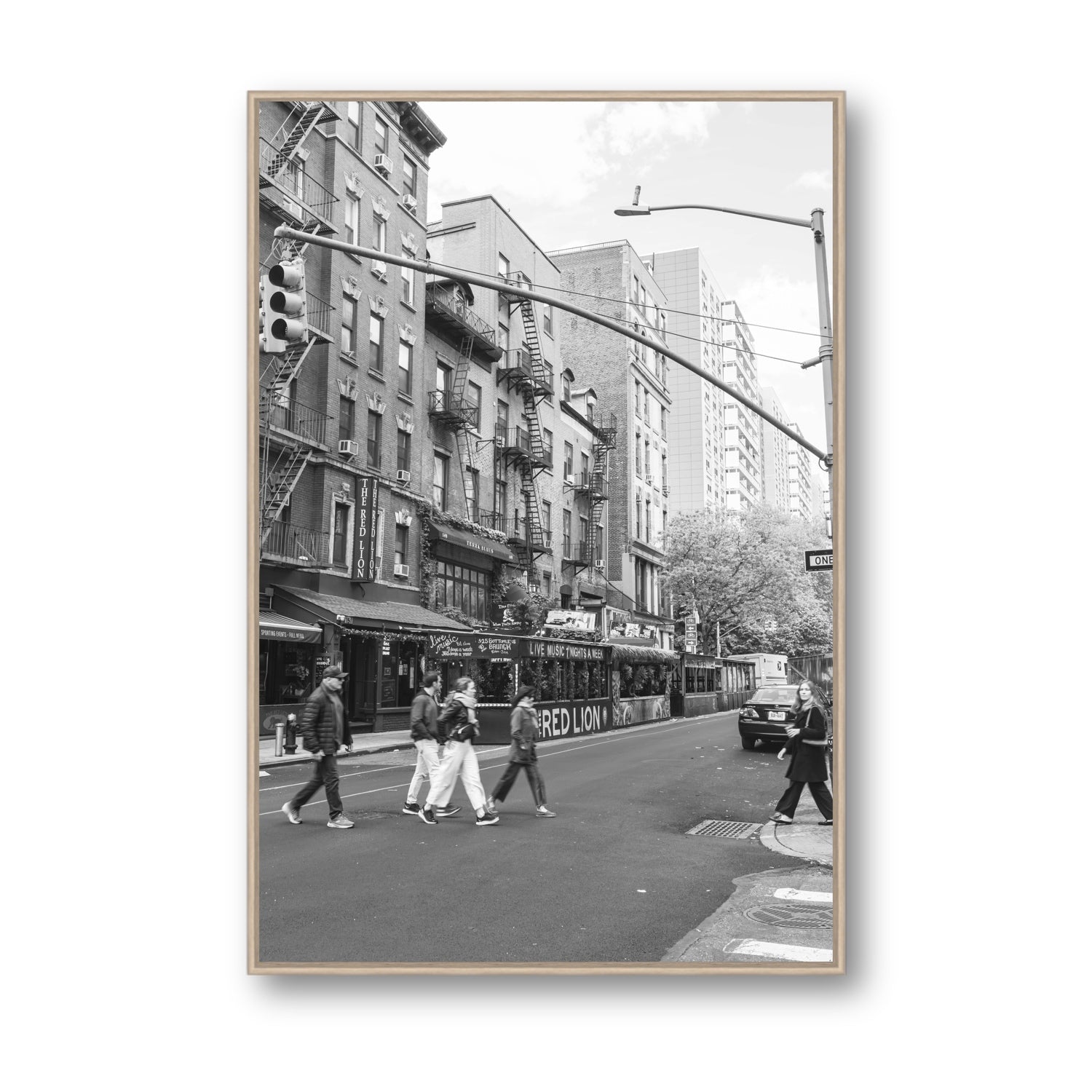 Spectral Streets New York NYC Black & White wall art Statement fine art canvas in natural oak float frame