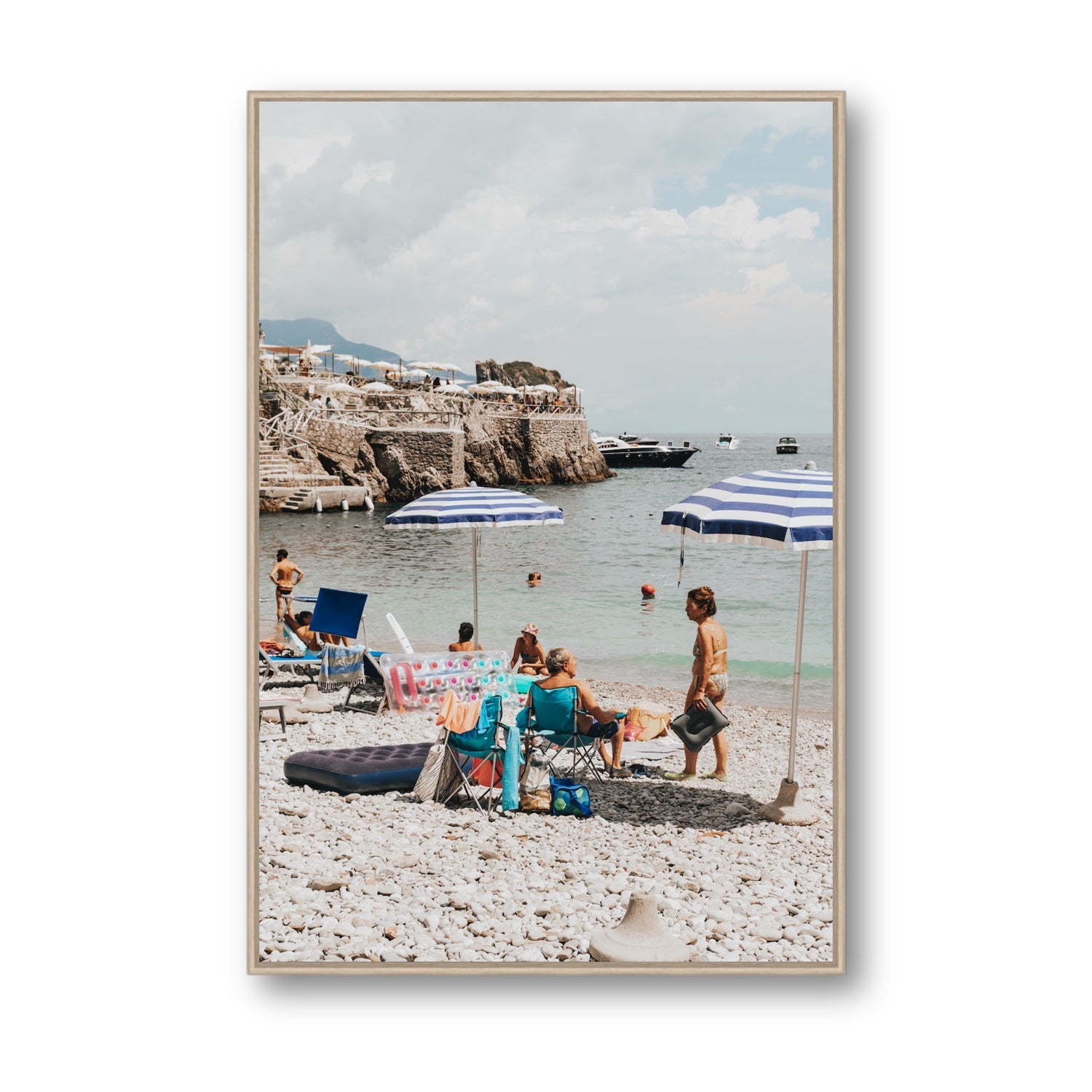 Couple Goals Nerano Amalfi Coast coastal wall art Statement fine art canvas in natural oak float frame
