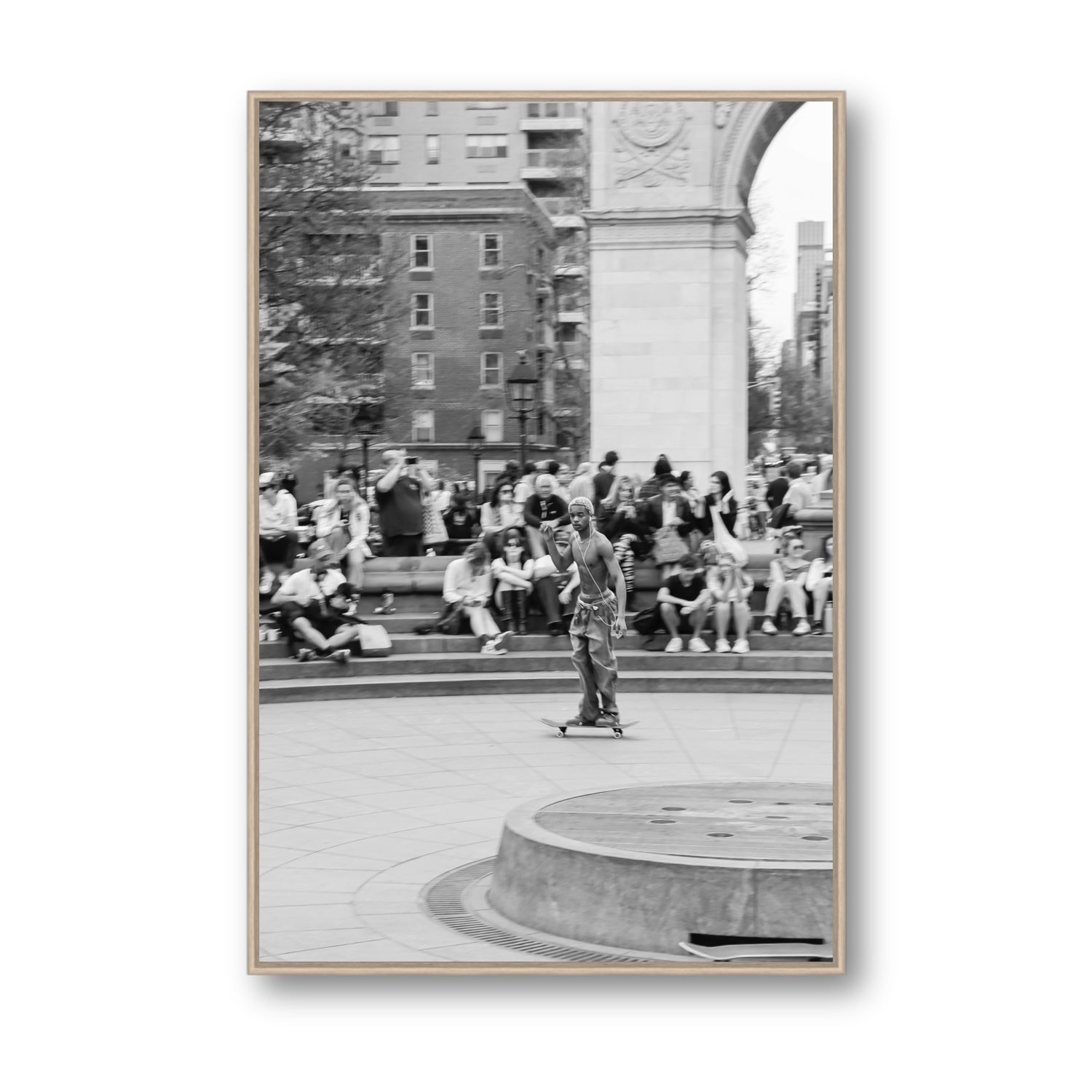Parkside Pirouettes New York NYC Black & White wall art Statement fine art canvas in natural oak float frame