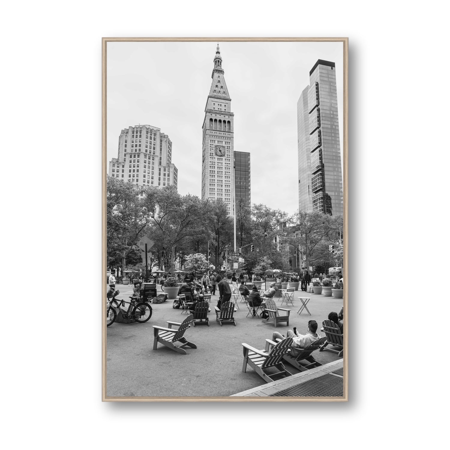 Timeless New York New York NYC Black & White wall art Statement fine art canvas in natural oak float frame