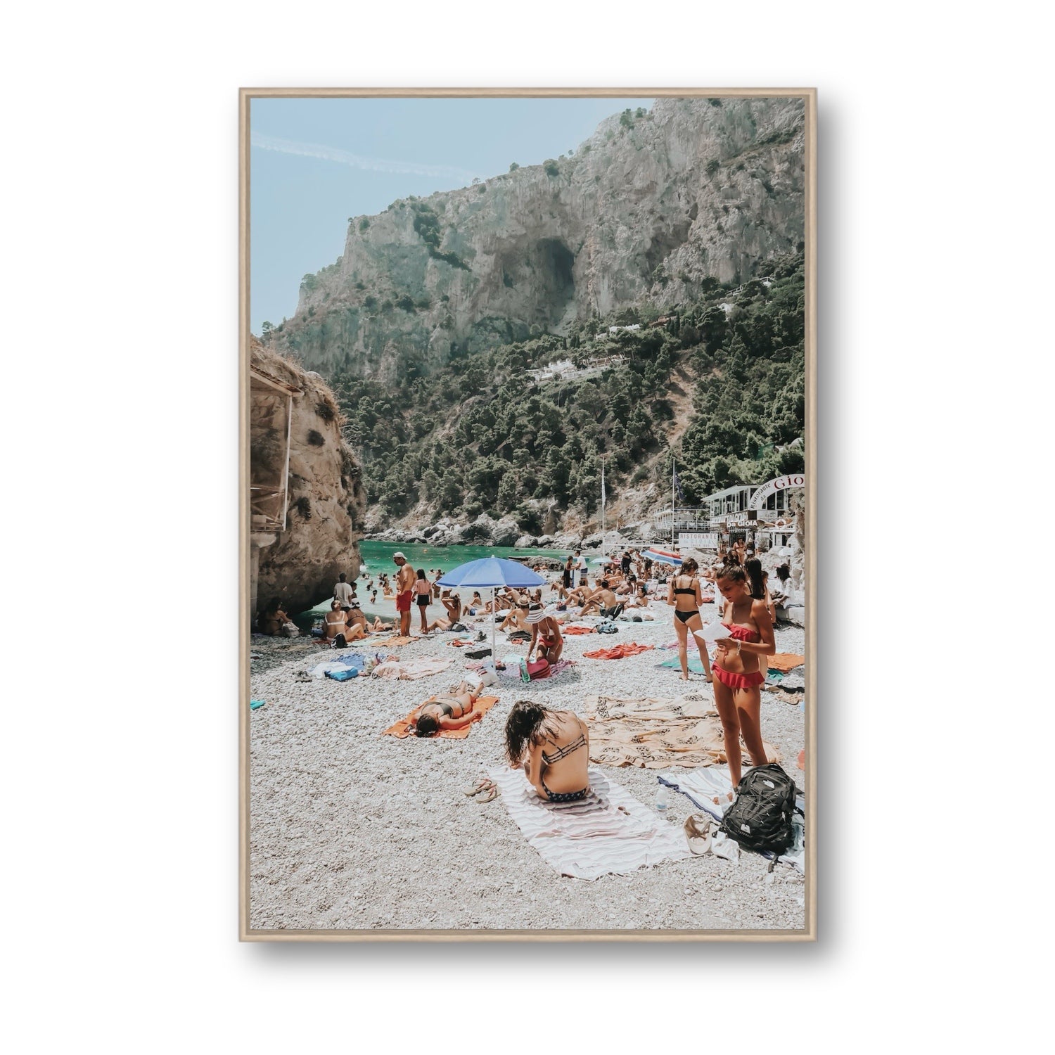 Marina Piccola Capri Mediterranean wall art Statement fine art canvas in natural oak float frame