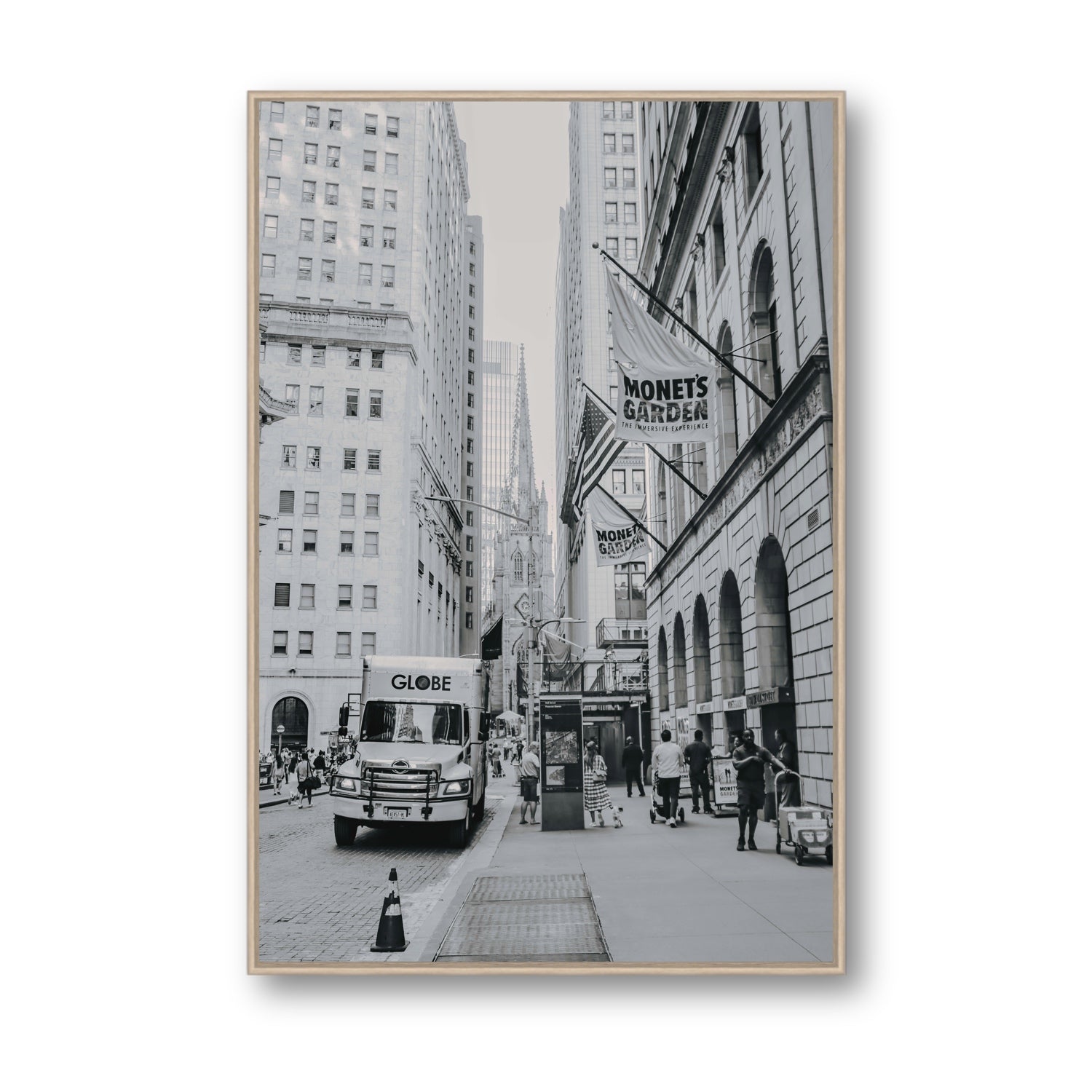 Metropolitan Monotone New York NYC Black & White wall art Statement fine art canvas in natural oak float frame