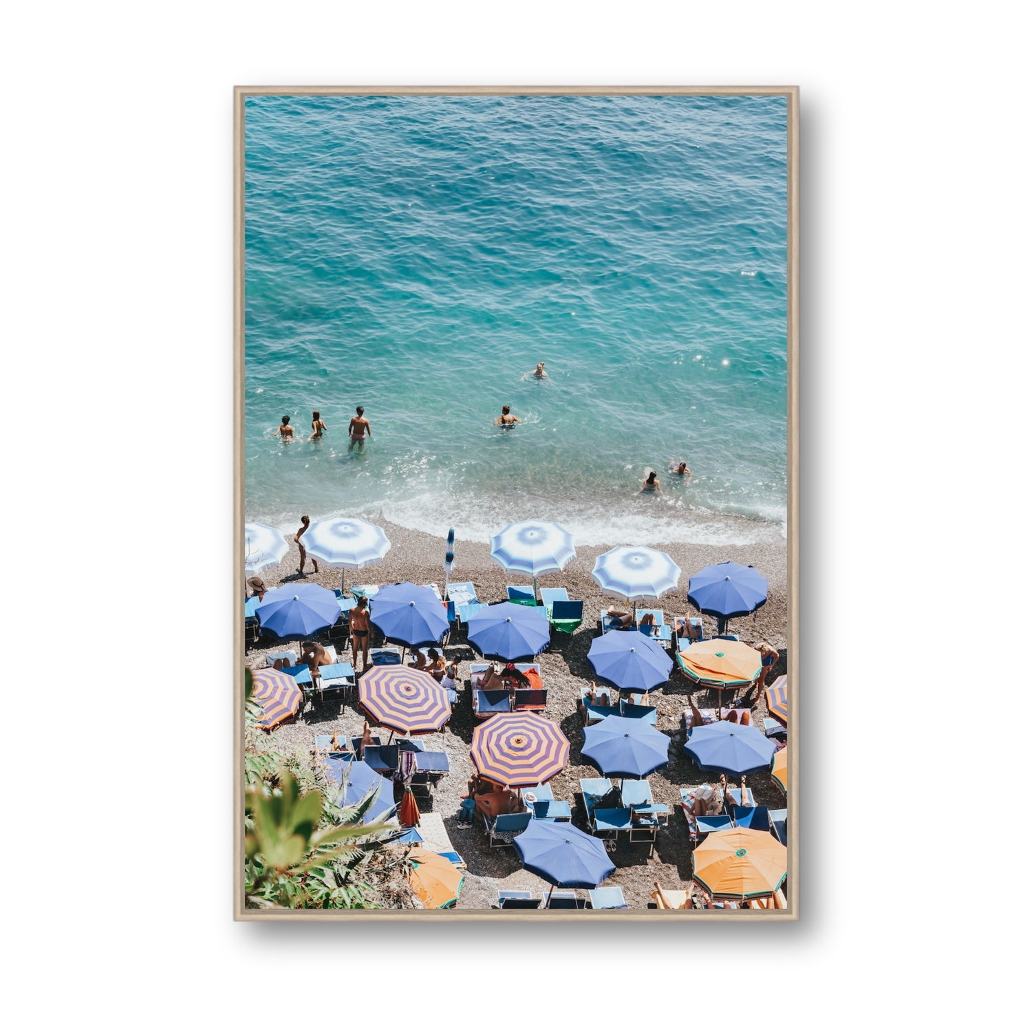 Paradise Beach fine art print, Positano, Italy, Statement, Natural Oak Float Frame, Fine Art Canvas