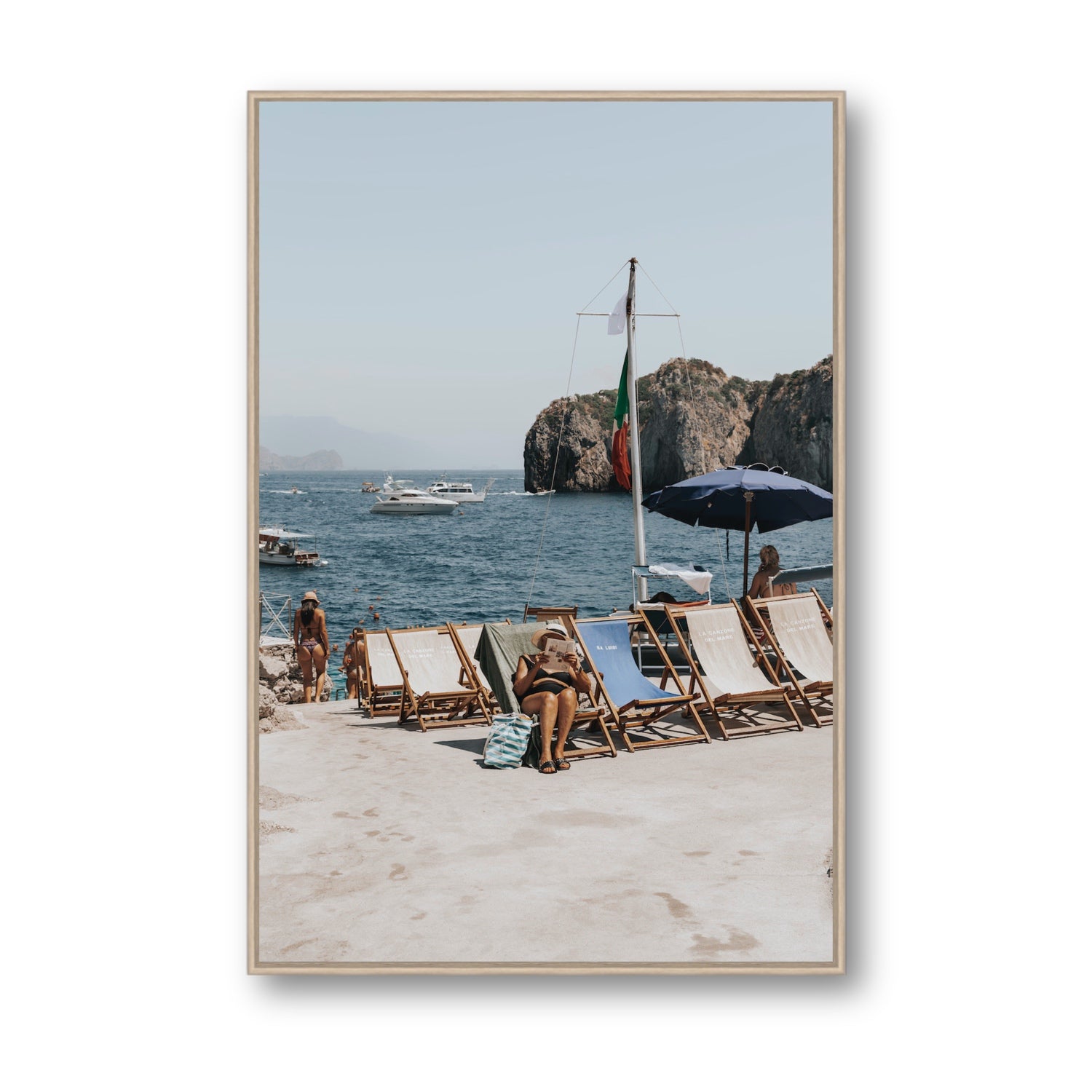 Vintage Sun Goddess fine art print, Capri, Italy, Statement, Natural Oak Float Frame, Fine Art Canvas