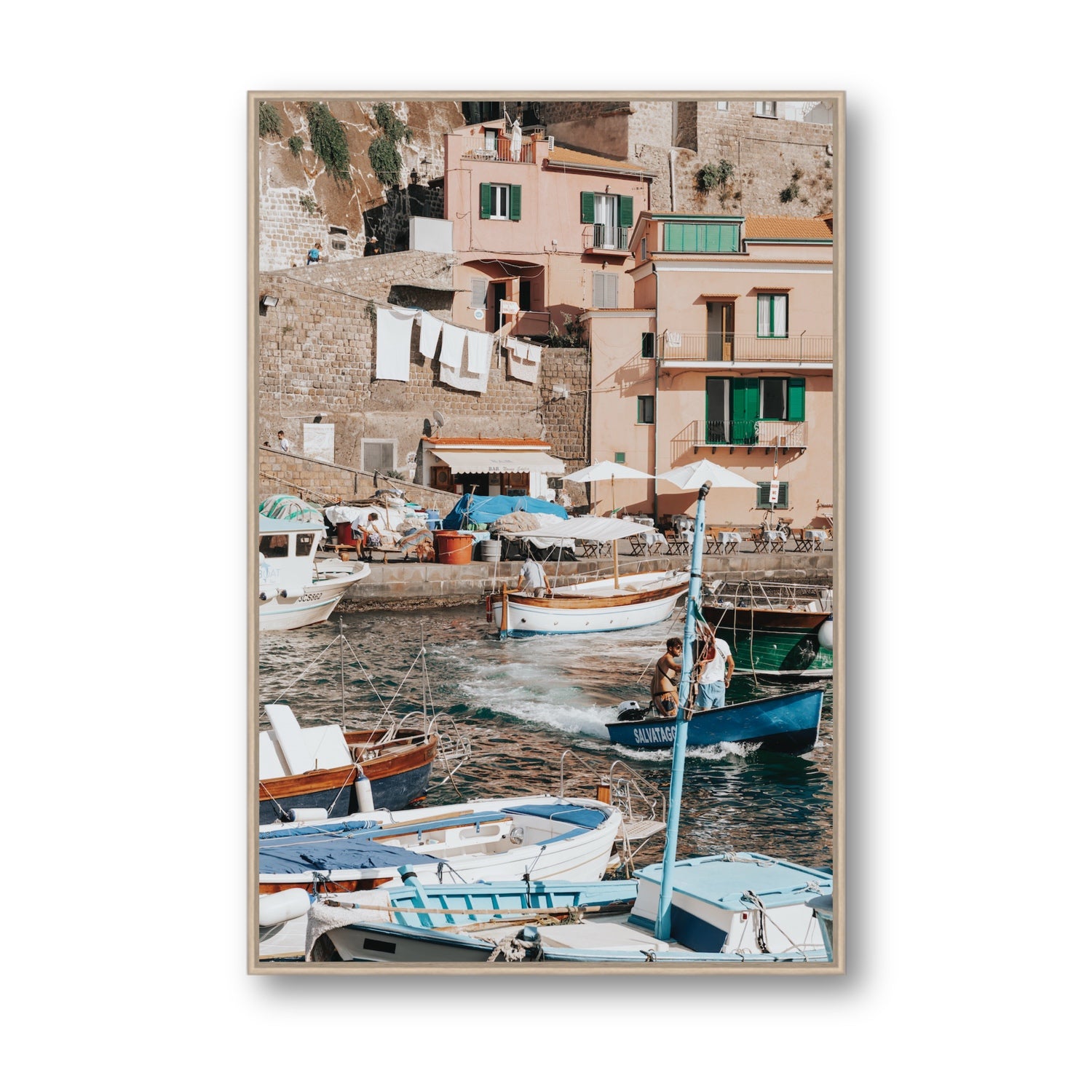 Coastal Carousel fine art print, Sorrento, Italy, Statement, Natural Oak Float Frame, Fine Art Canvas