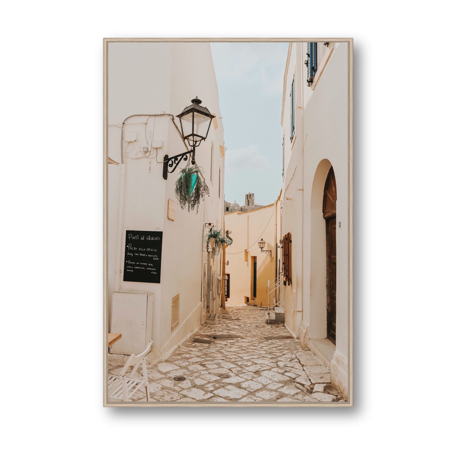 Twilight Passage Puglia Italian wall art Statement fine art canvas in natural oak float frame