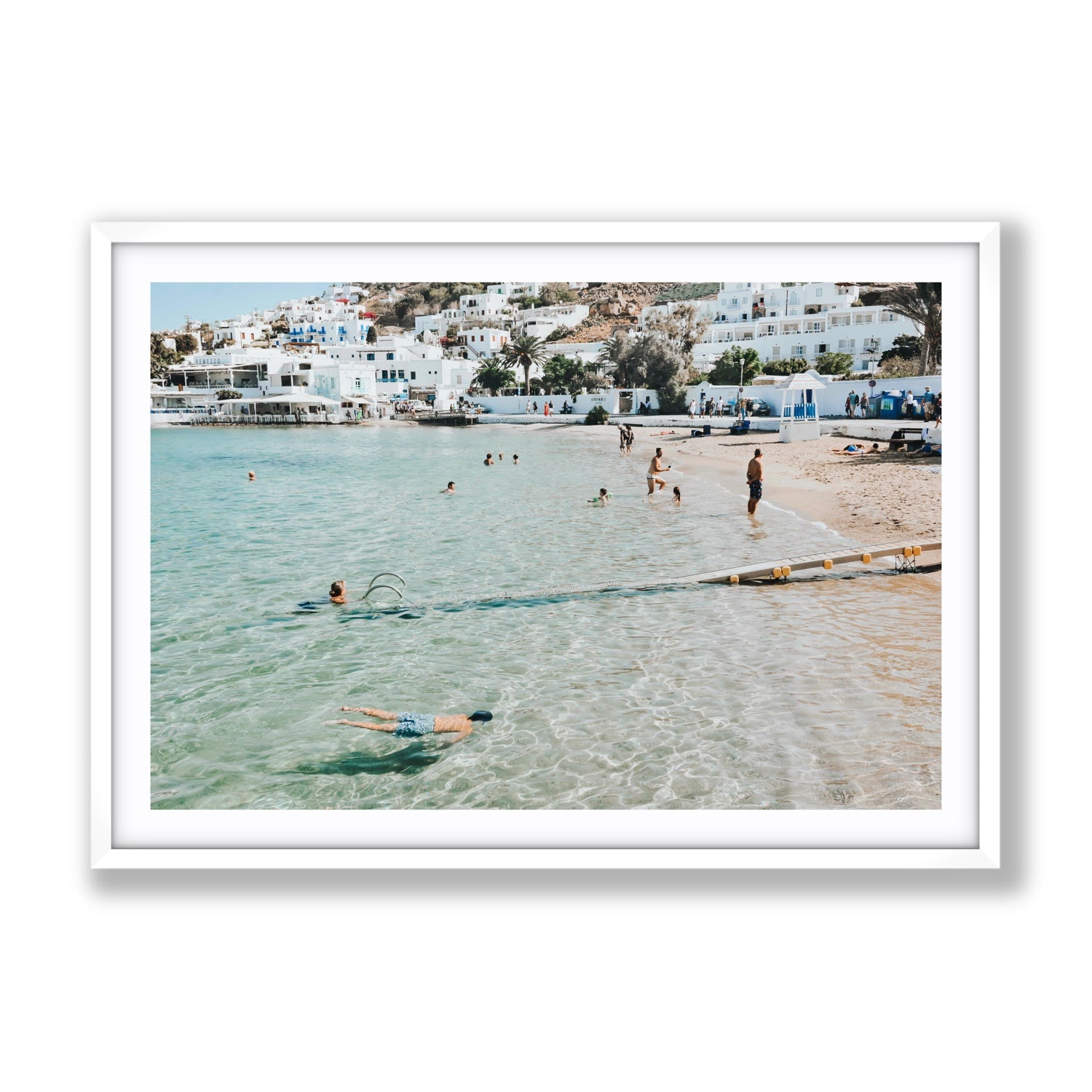 Bathe Yourself In Beauty Mykonos Greek island wall art Gallery fine art print in white frame with matboard