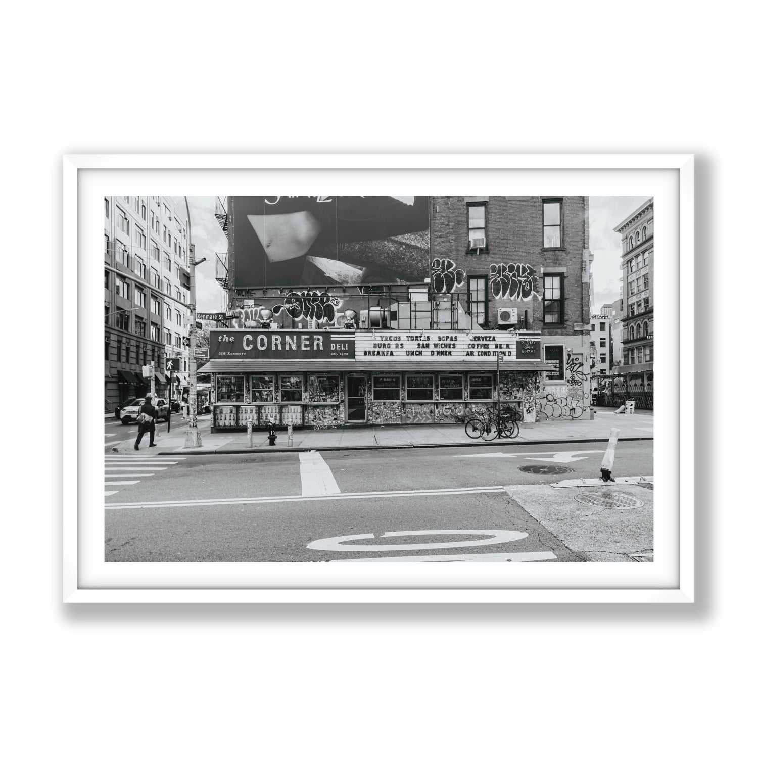 Kenmare Street New York NYC Black & White wall art Gallery fine art print in white frame with matboard