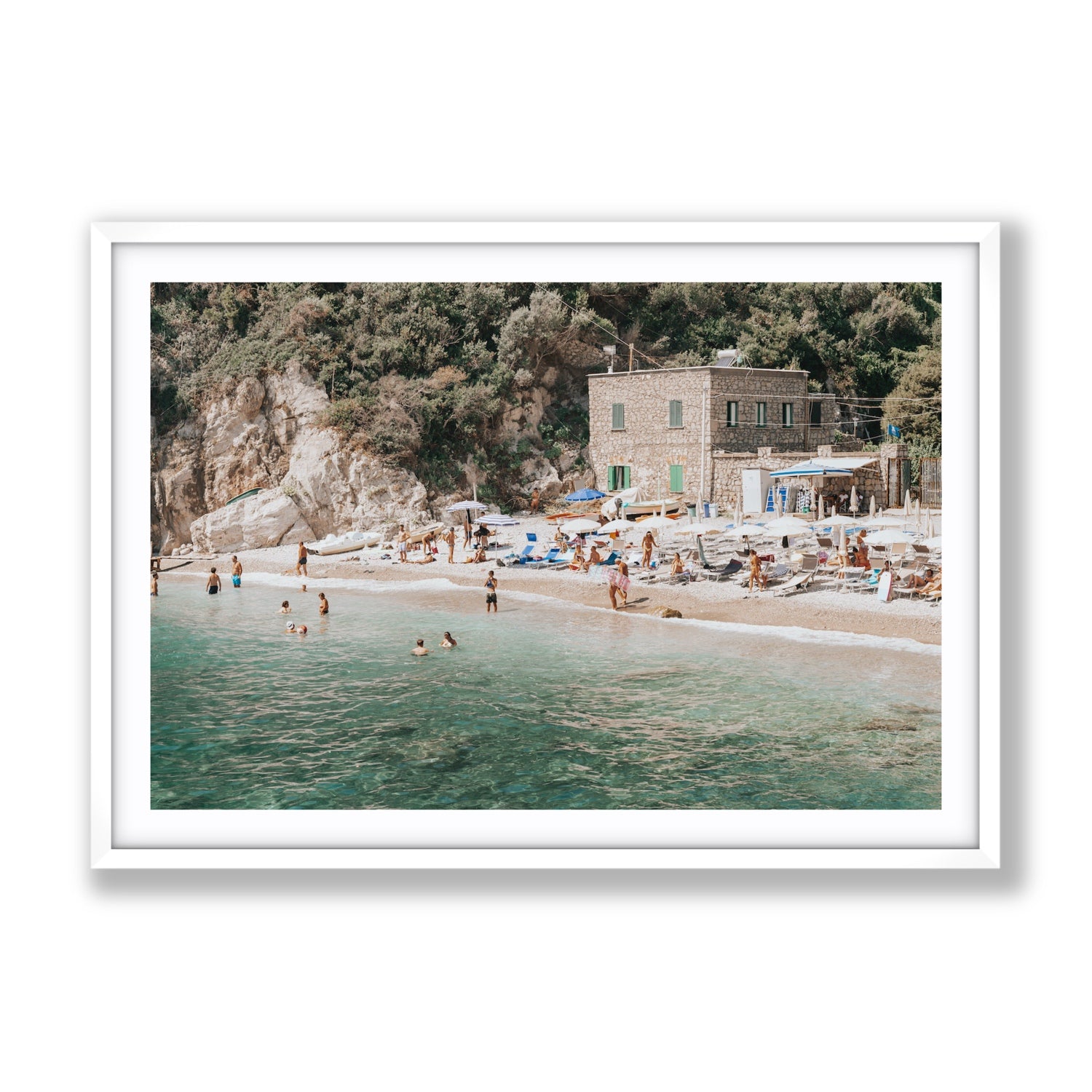 Secluded Sanctuary Nerano Italian Mediterranean decor wall art Gallery fine art print in white frame with matboard