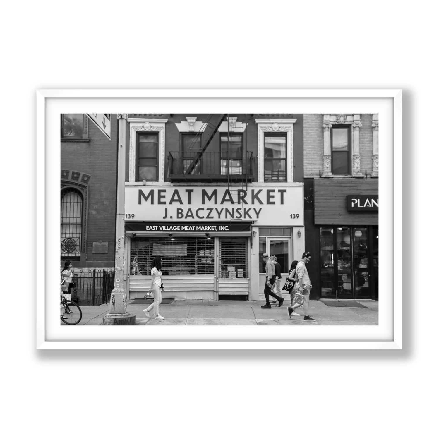 Meat District New York NYC Black & White wall art Gallery fine art print in white frame with matboard