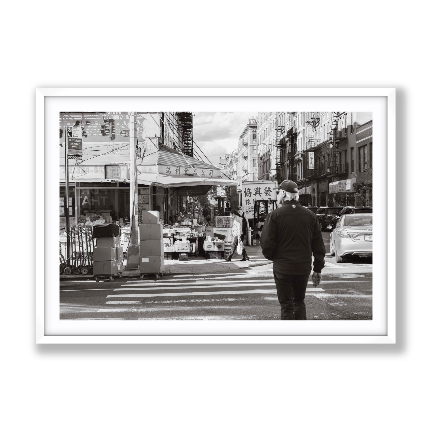 Chinatown New York NYC Street wall art Gallery fine art print in white frame with matboard