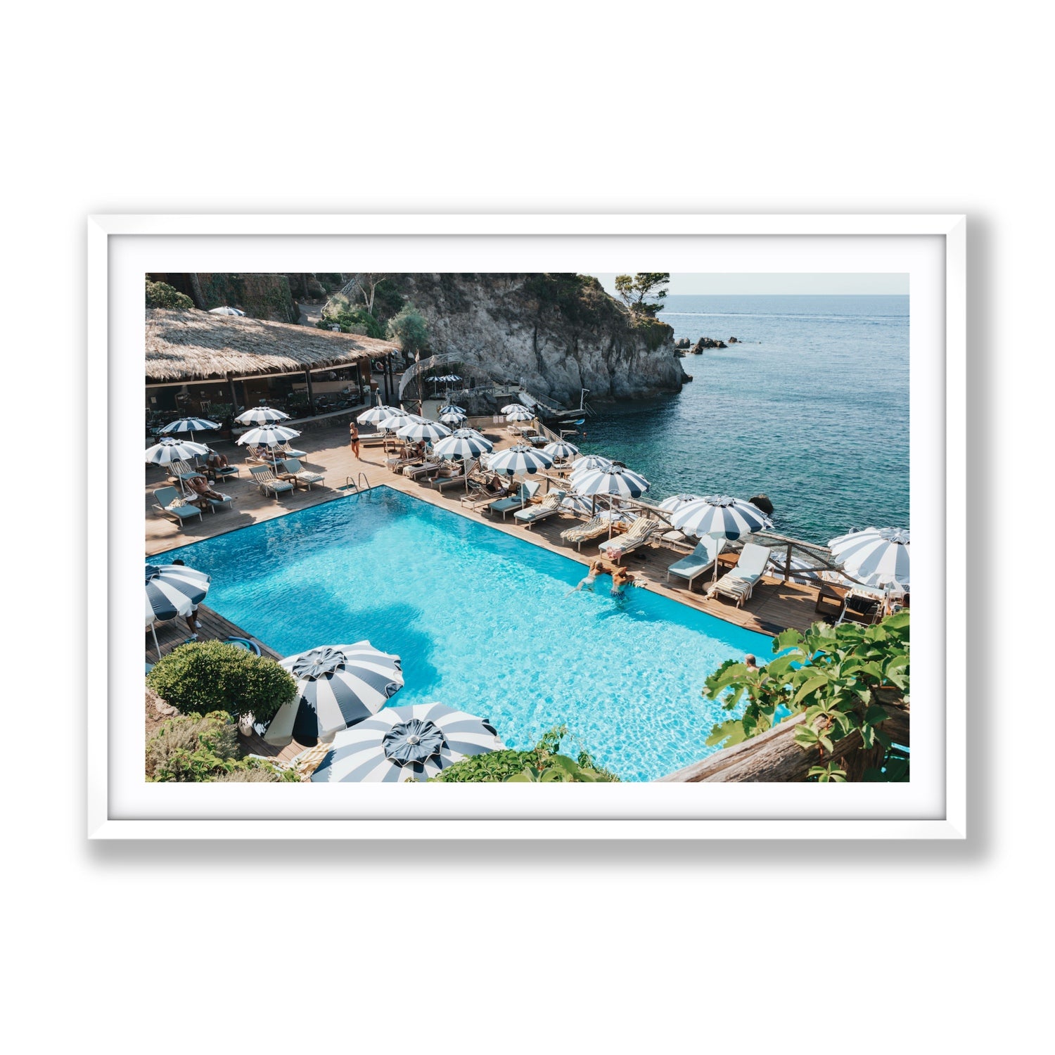 Oceanview Ischia Italian coastal wall art Gallery fine art print in white frame with matboard