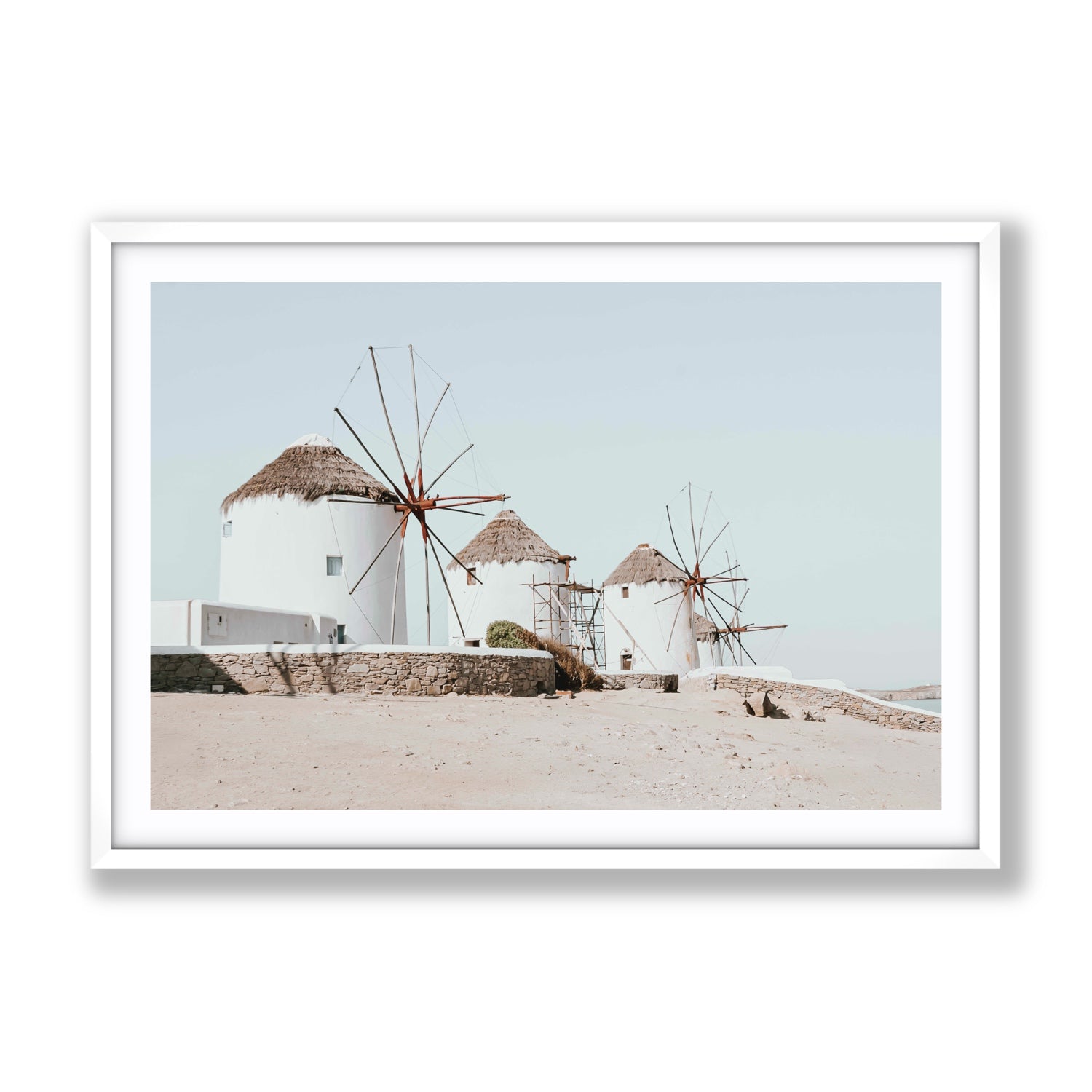 Rustic Icons Mykonos Greek island wall art Gallery fine art print in white frame with matboard