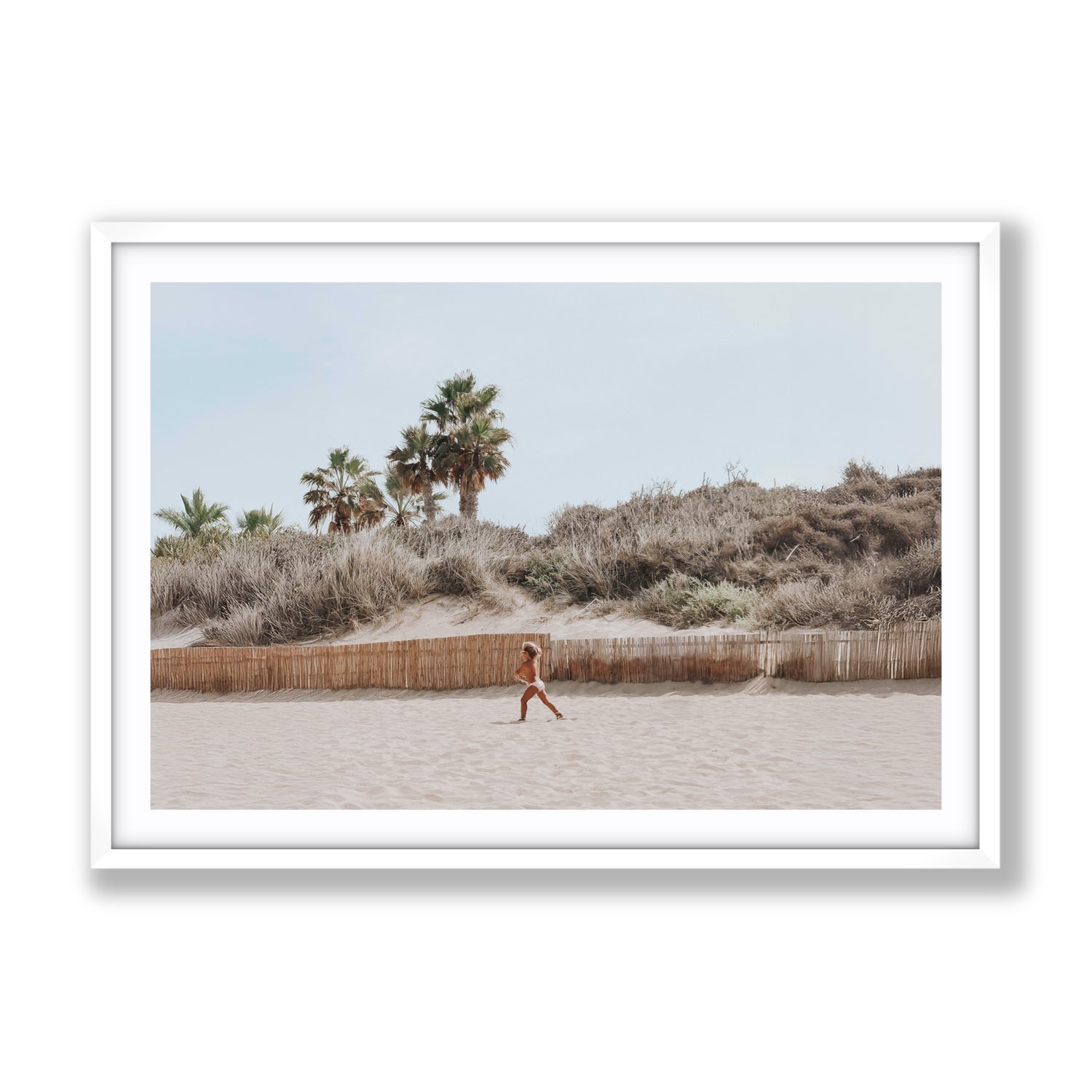 Ragazza Da Spiaggia Puglia beach Italian fine art print Gallery fine art print in white frame with matboard
