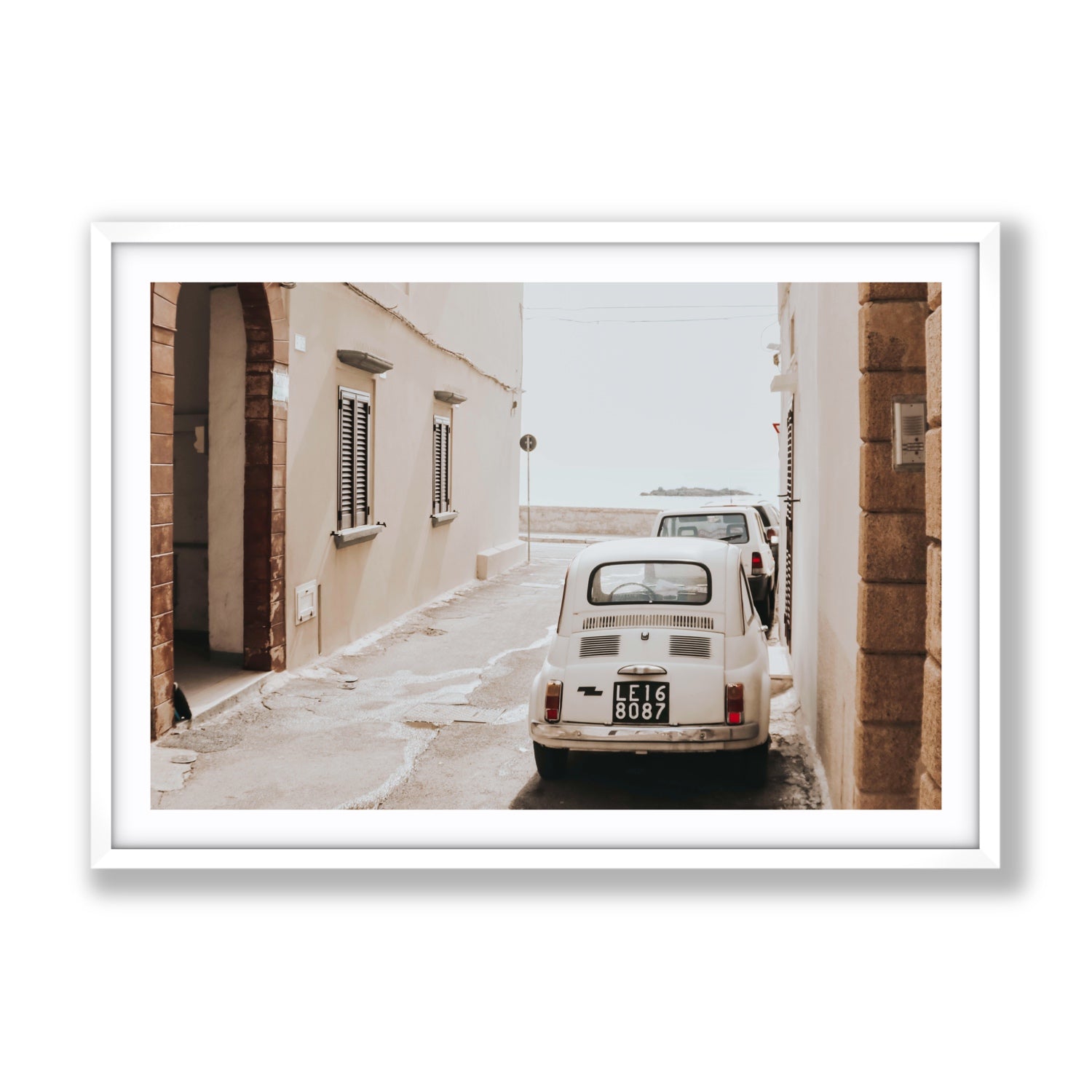 Bambini Lane Puglia Italian wall art Gallery fine art print in white frame with matboard