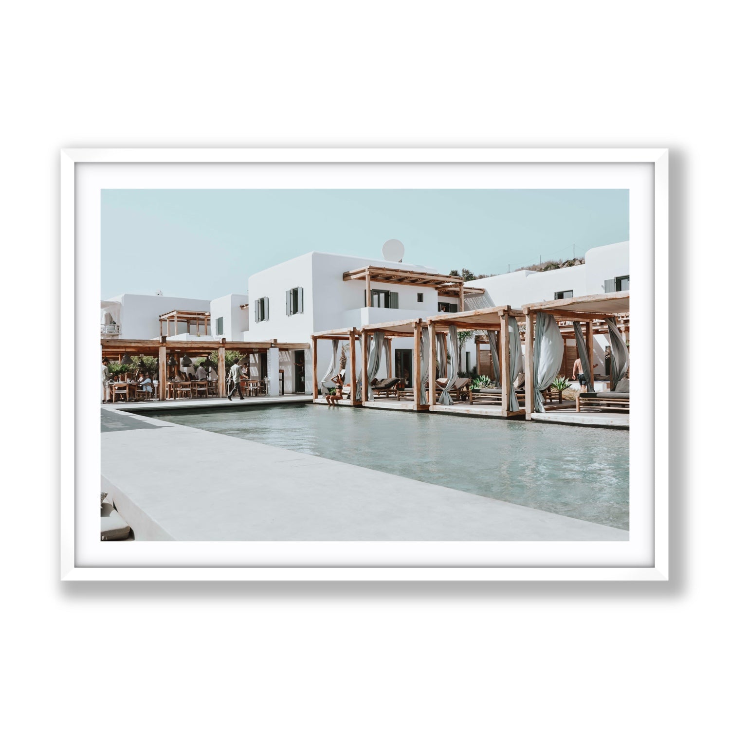Polytelís Mykonos Greek island wall art Gallery fine art print in white frame with matboard