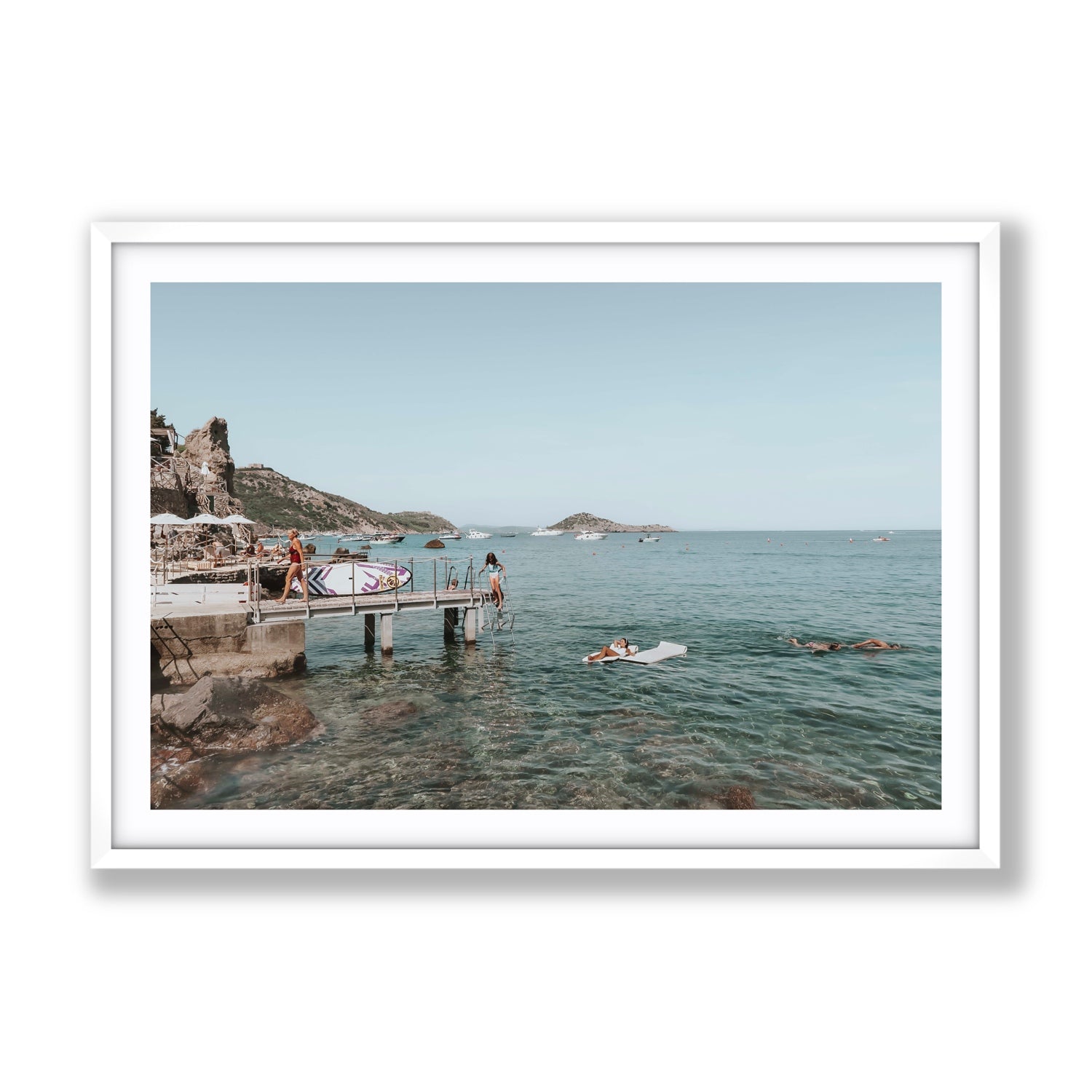 Retro Glamour Tuscany coastal Italian wall art Gallery fine art print in white frame with matboard