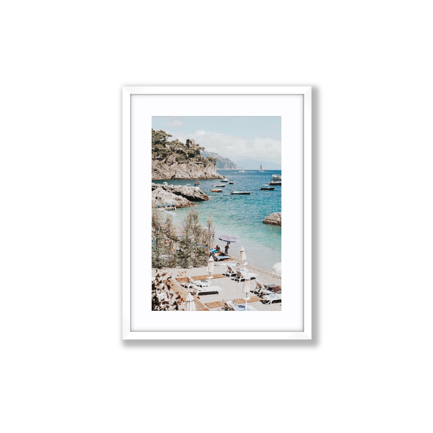 Sizzling Summer Days Amalfi coastal wall art Medium fine art print in white frame with matboard