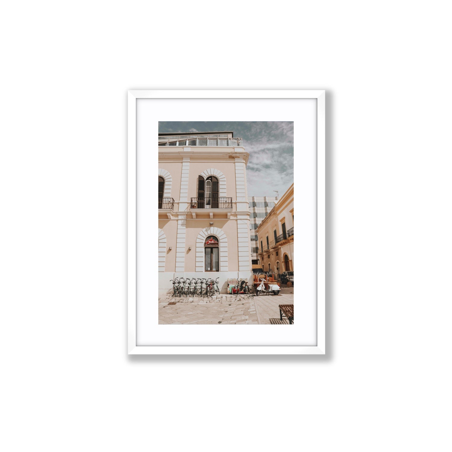 Rosticceria Puglia Italian wall art Medium fine art print in white frame with matboard