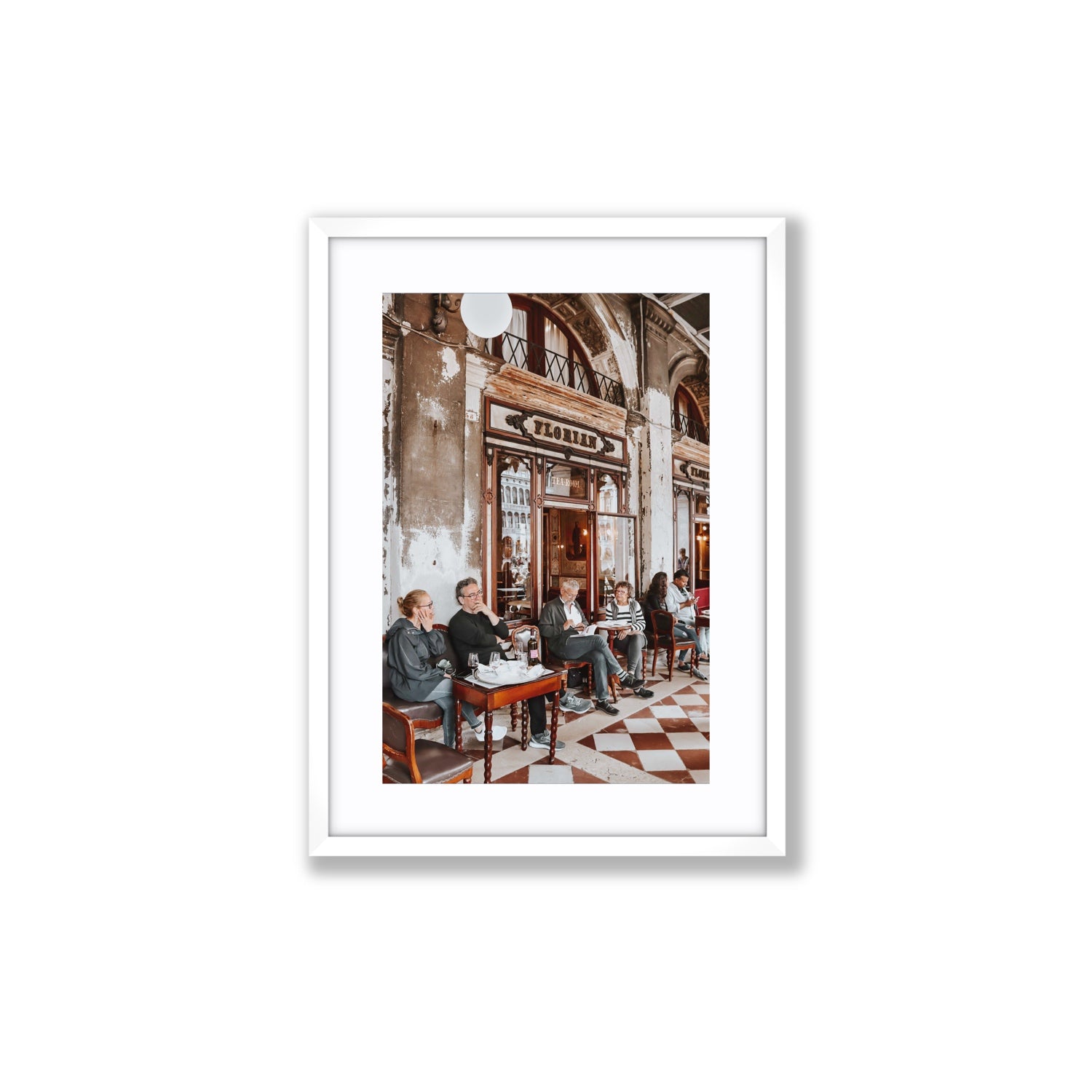 Tea Room Venice Italian wall art Medium fine art print in white frame with matboard