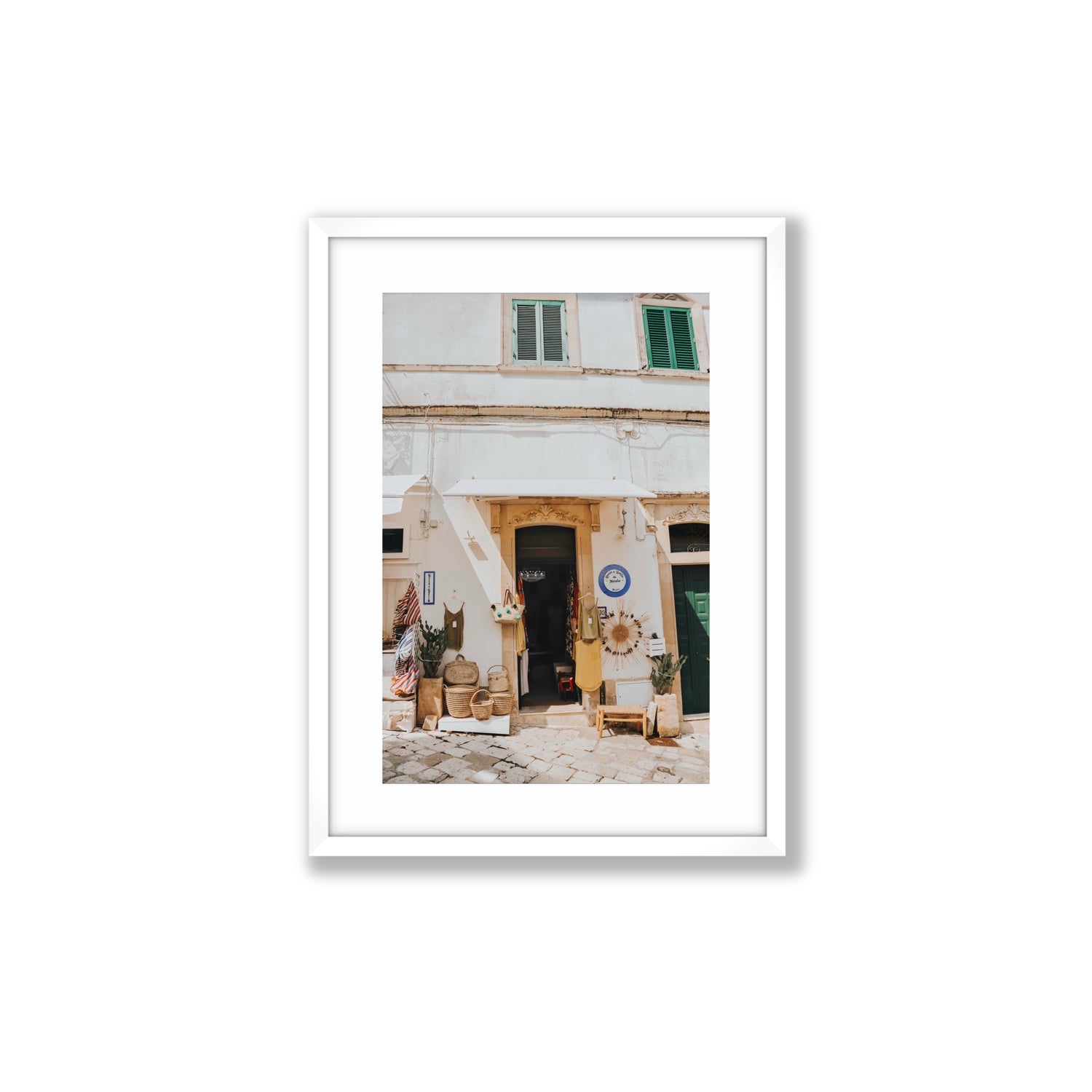 Artisan Ambience Puglia Italian wall art Medium fine art print in white frame with matboard