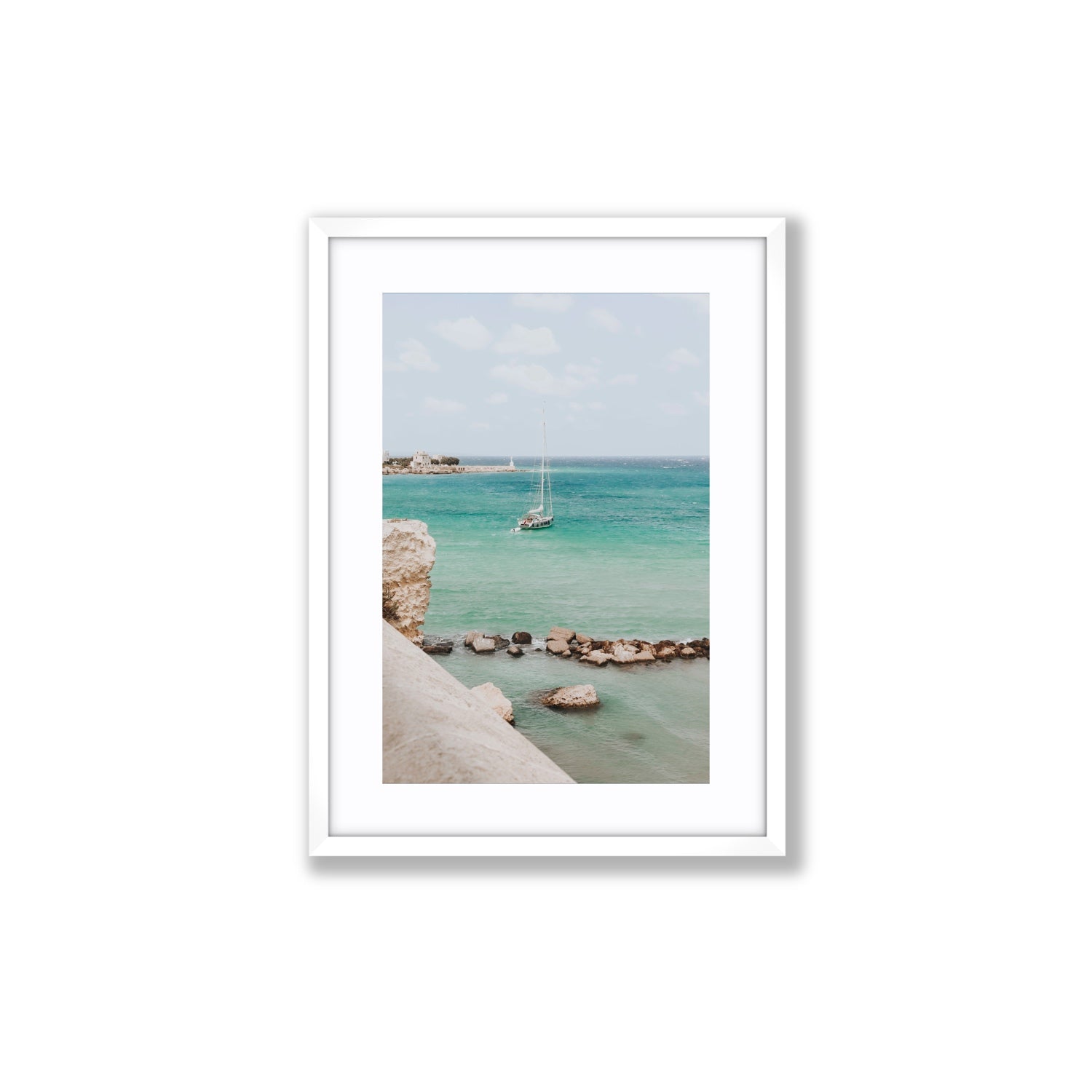 Seafarer's Dream Puglia Seafarer’s Dream coastal wall art Medium fine art print in white frame with matboard
