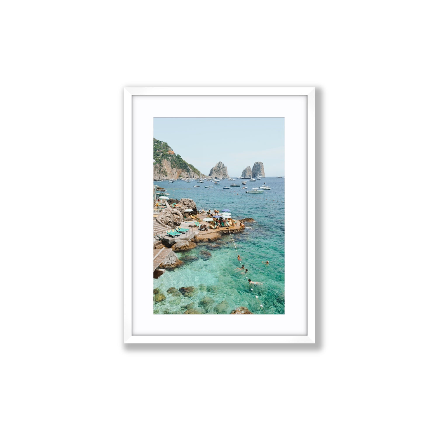 Summertime Blues Capri Mediterranean wall art Medium fine art print in white frame with matboard