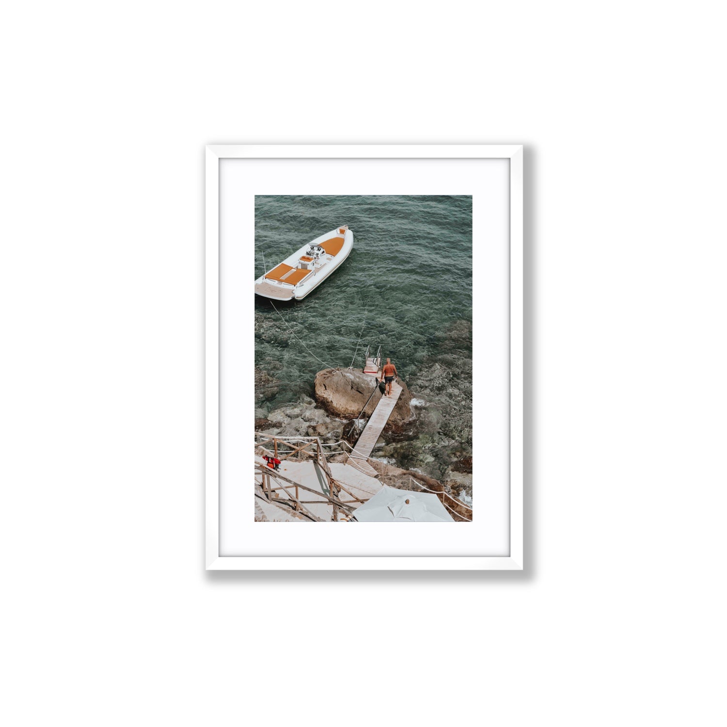 Secret Cove Tuscany coastal Italian wall art Medium fine art print in white frame with matboard