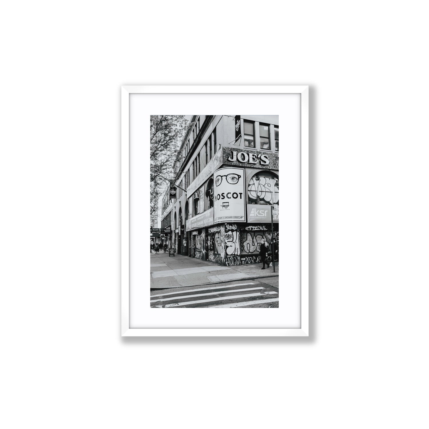 Lower East Side Murals New York NYC Black & White wall art Medium fine art print in white frame with matboard