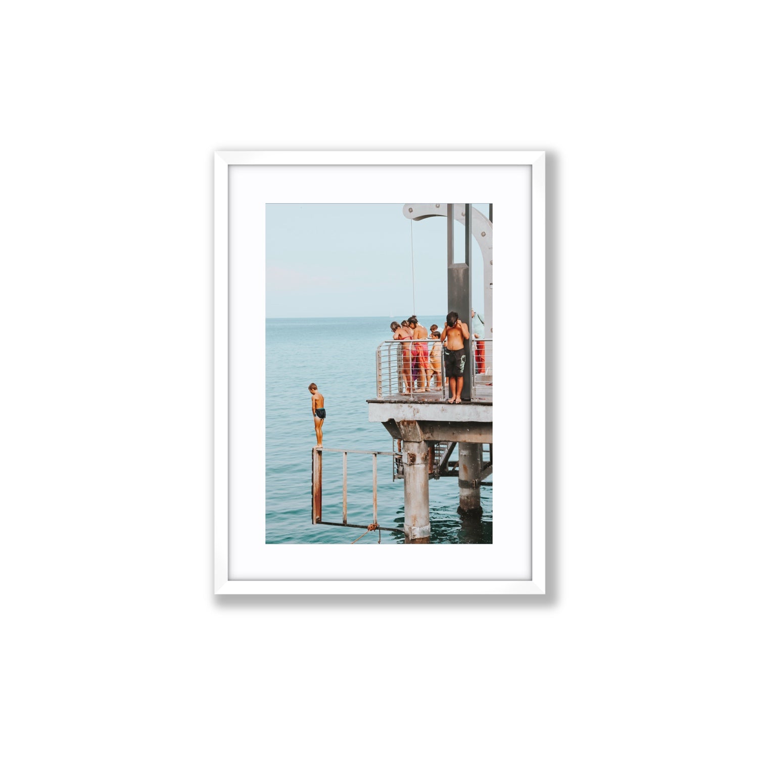 Golden Boy Alassio coastal decor wall art Medium fine art print in white frame with matboard