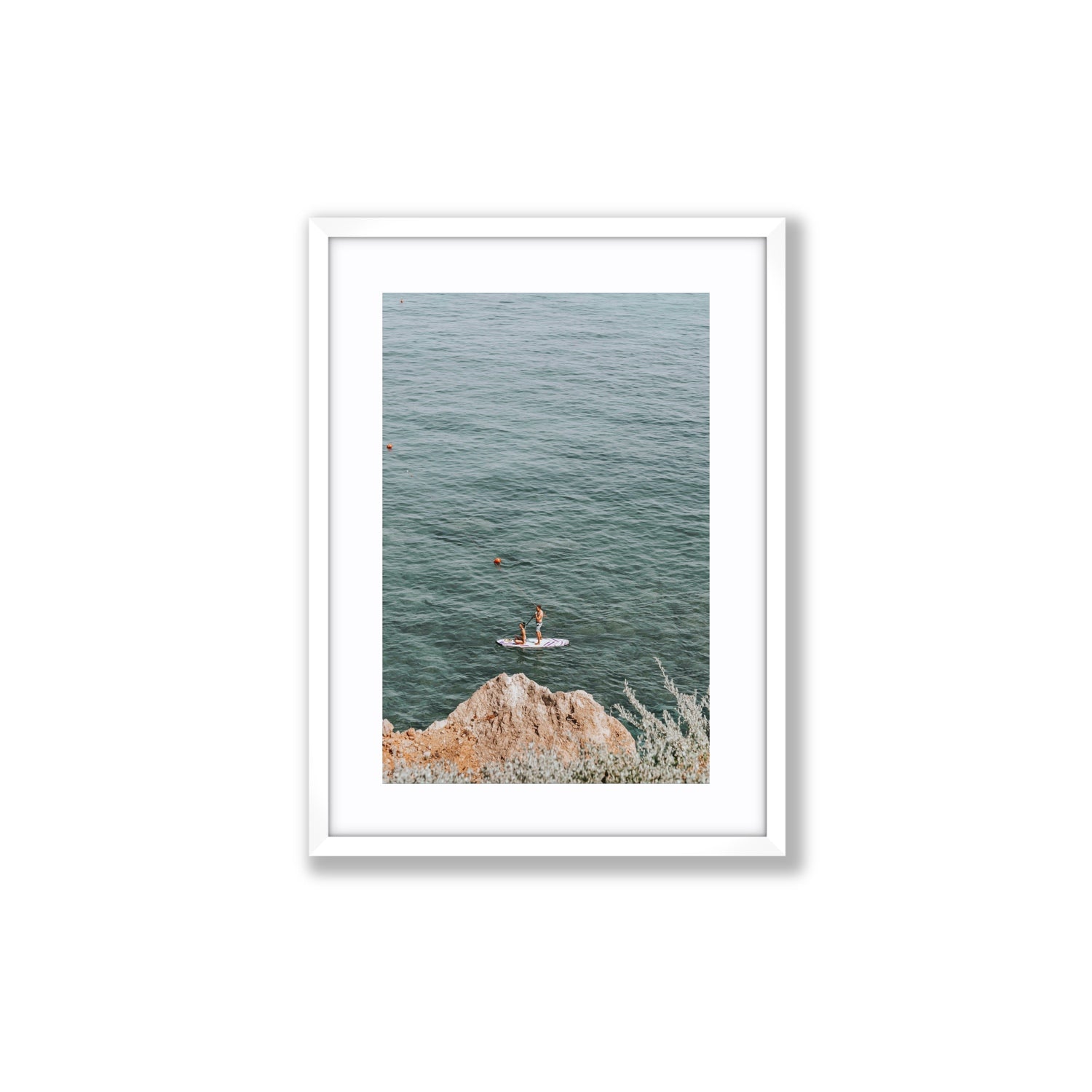 Into The Vibe Without Getting Wet Tuscany coastal wall art Medium fine art print in white frame with matboard