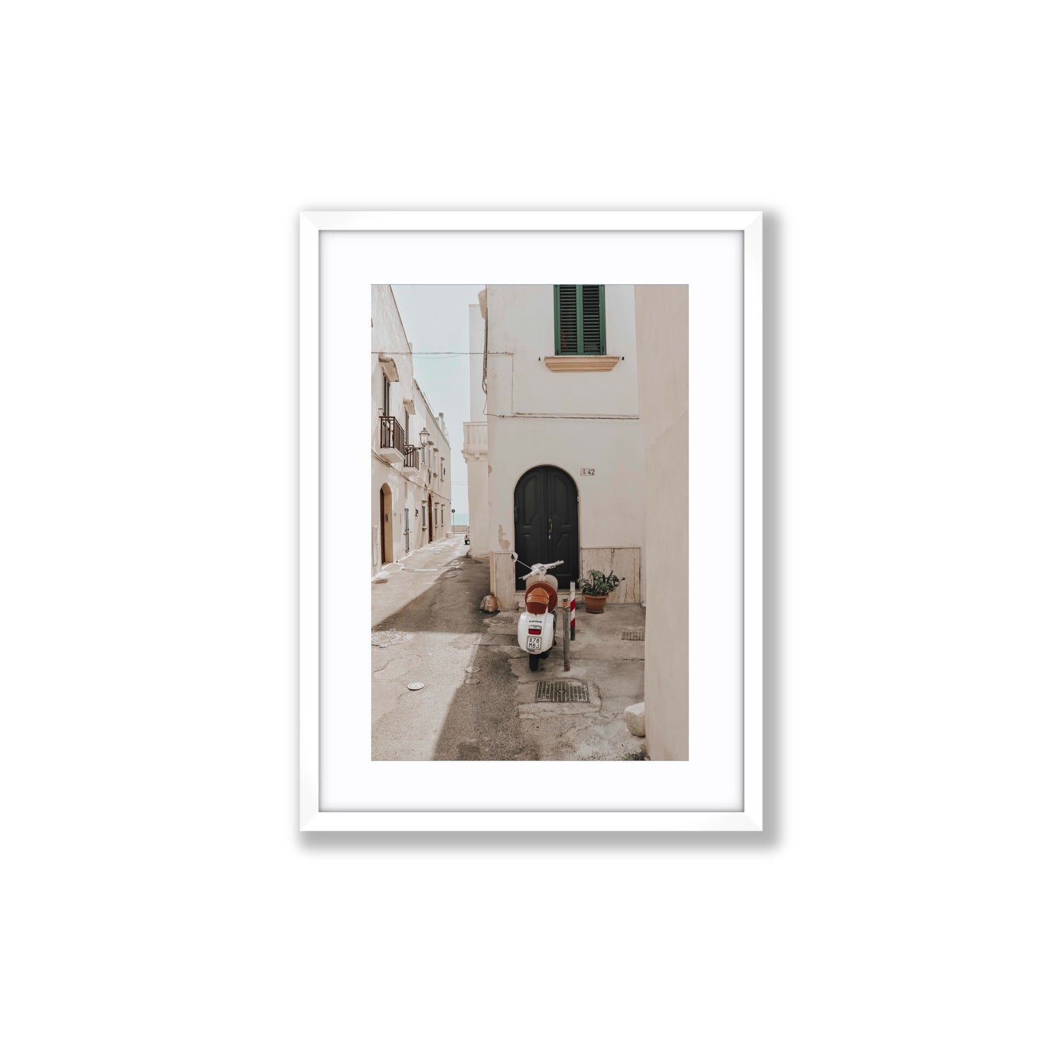 La Casa 42 Puglia Gallipoli Italian wall art Medium fine art print in white frame with matboard