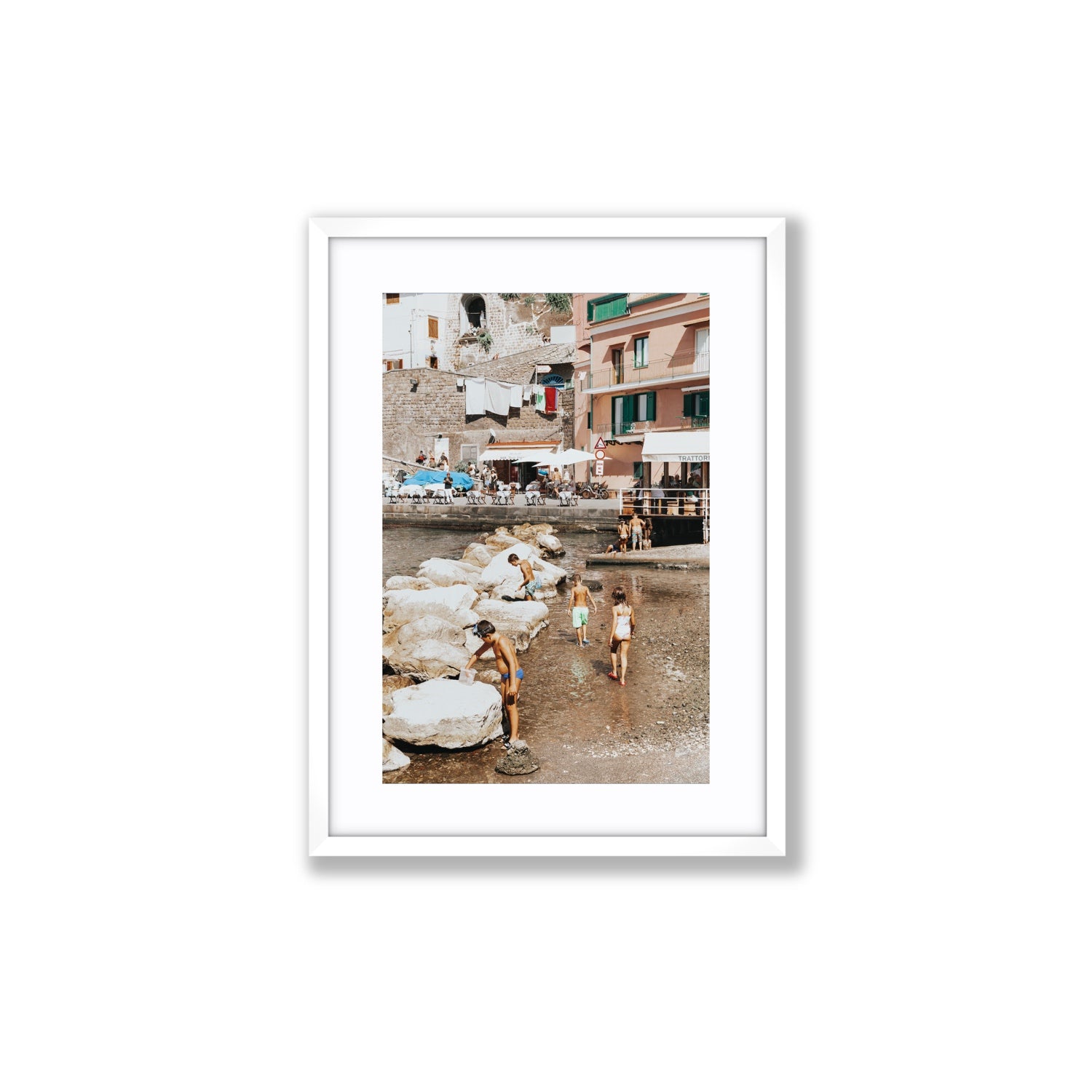 The Beachcombers Sorrento beach coastal wall art Medium fine art print in white frame with matboard