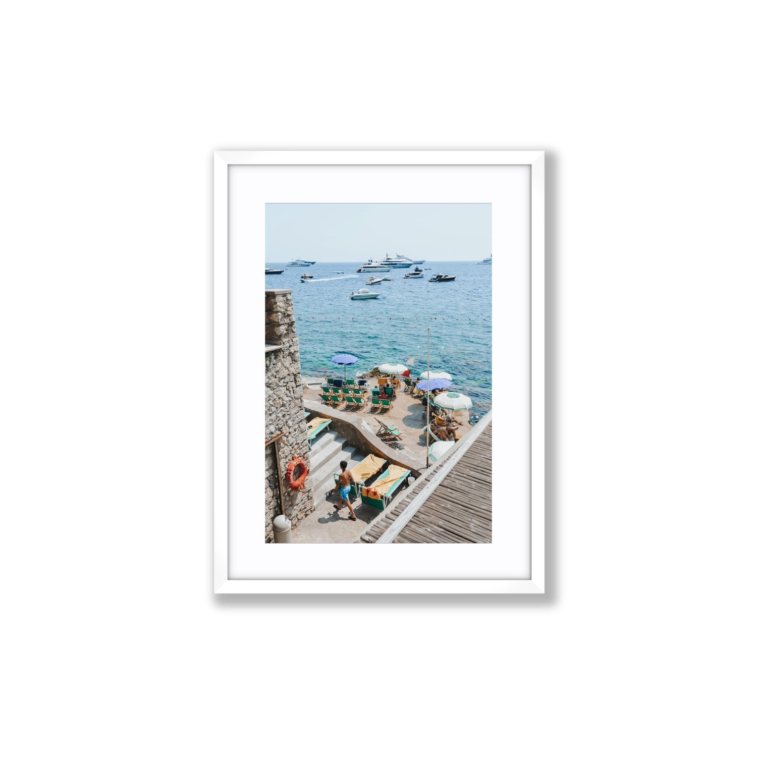 Canzone di Capri Capri Italian beach wall art Medium fine art print in white frame with matboard